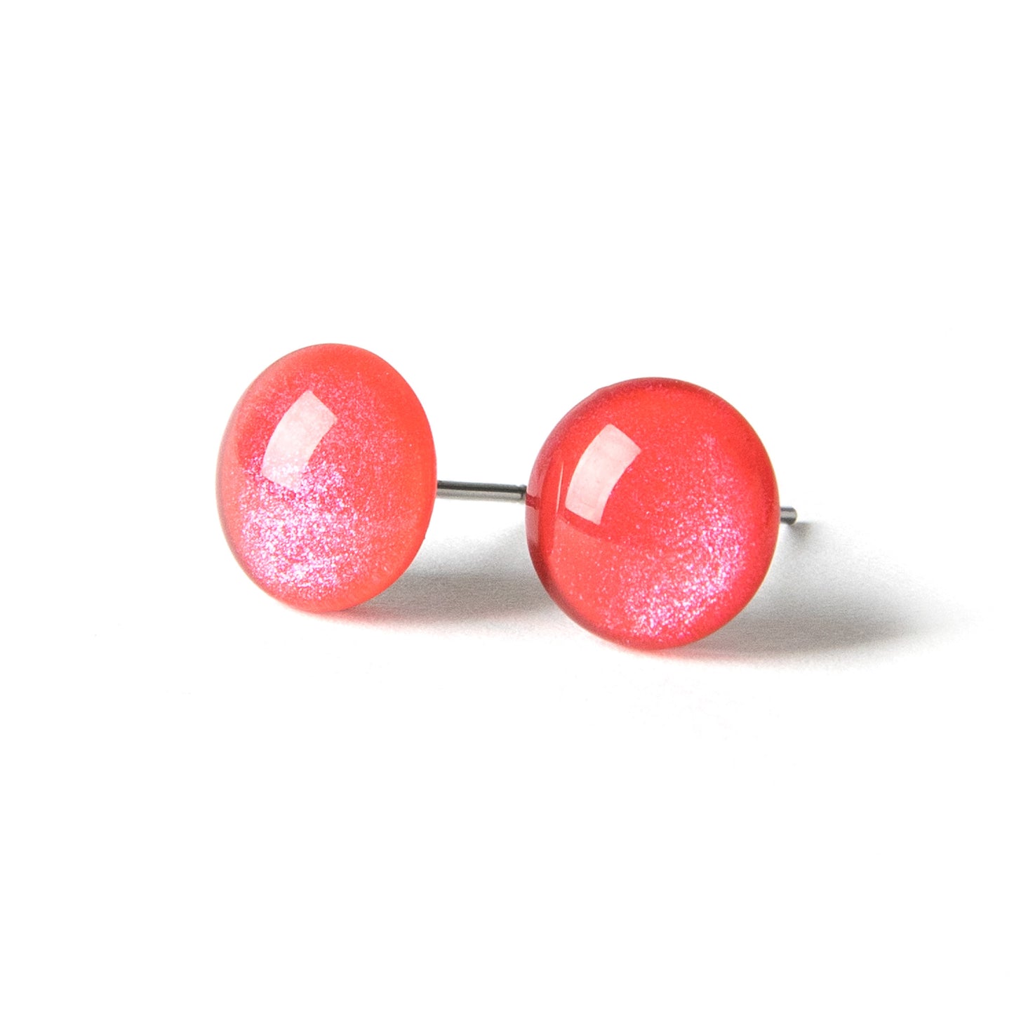 Color Dot Stud Earrings in Red Shimmer