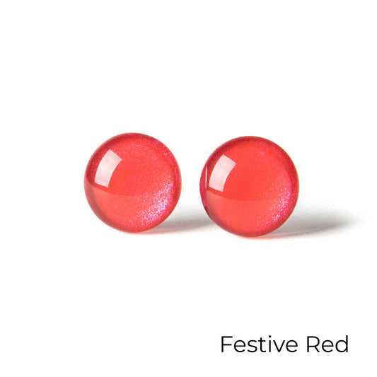 Color Dot Stud Earrings in Red Shimmer