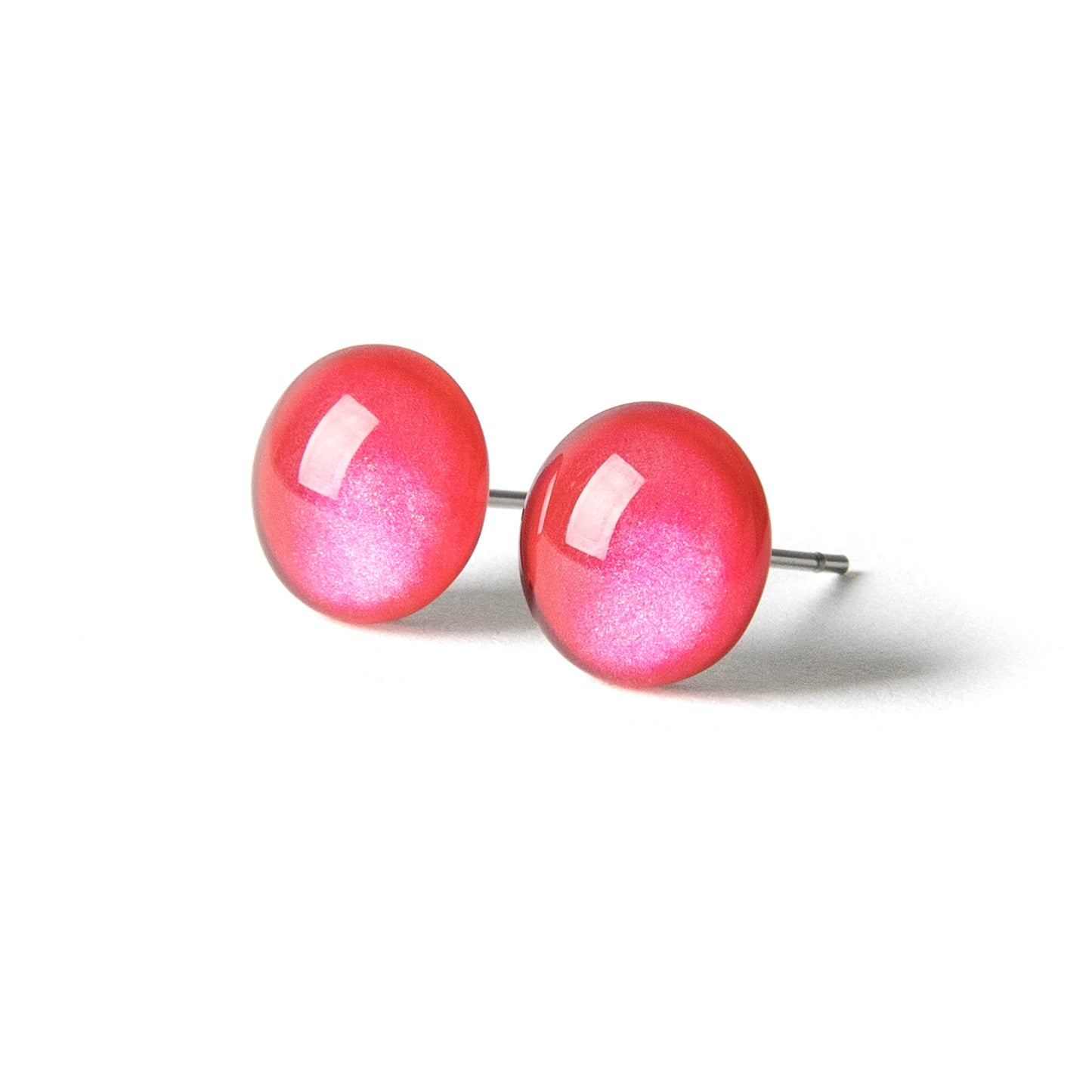 Color Dot Stud Earrings in Red Shimmer