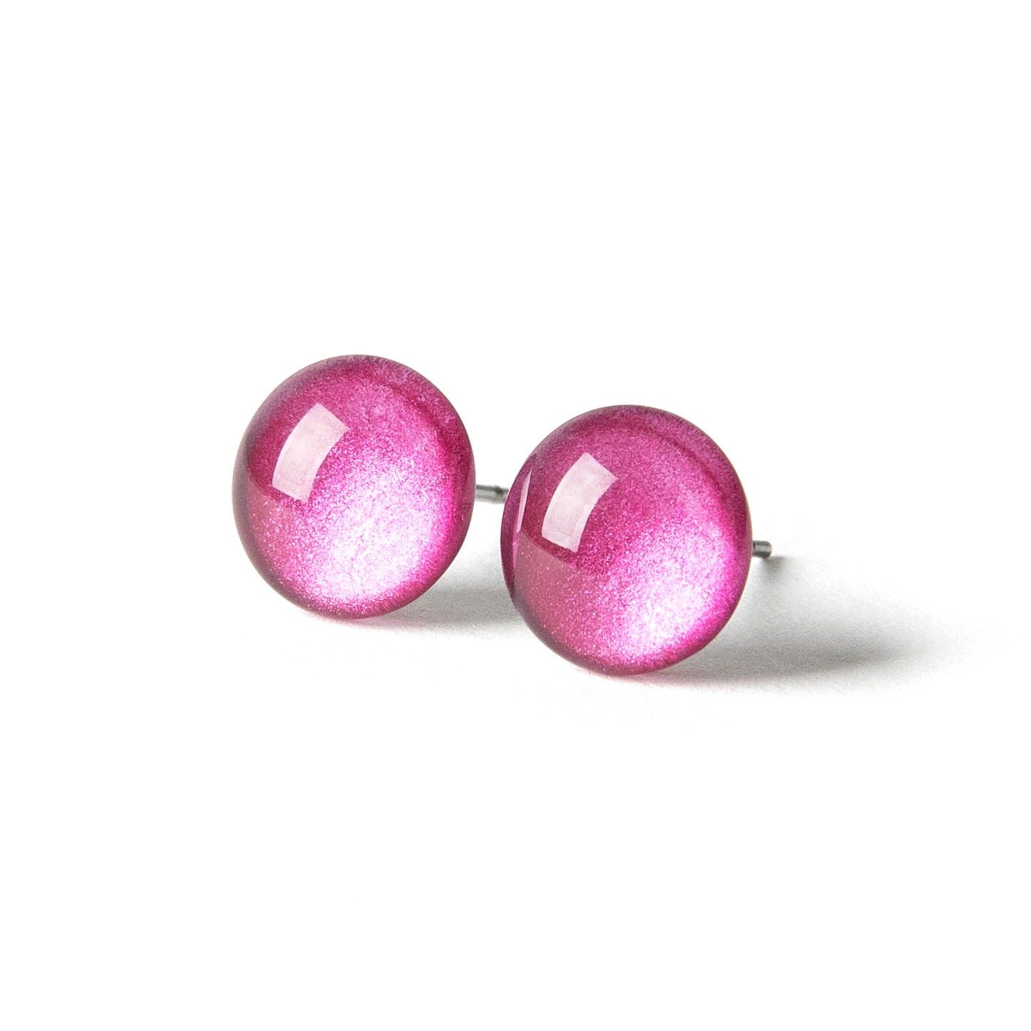 Color Dot Stud Earrings in Magenta Shimmer