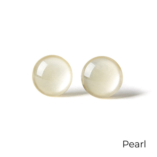 Color Dot Stud Earrings in Pearl White Shimmer