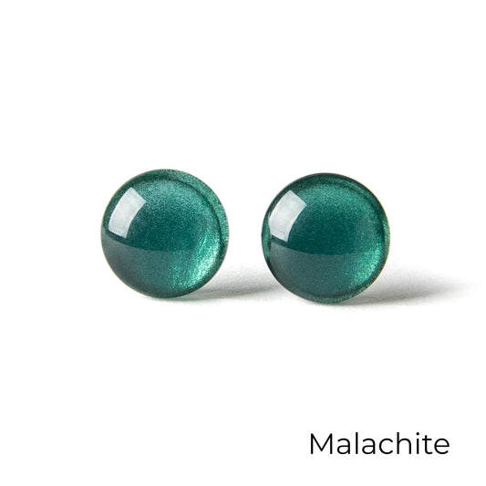 Color Dot Stud Earrings in Dark Green Shimmer