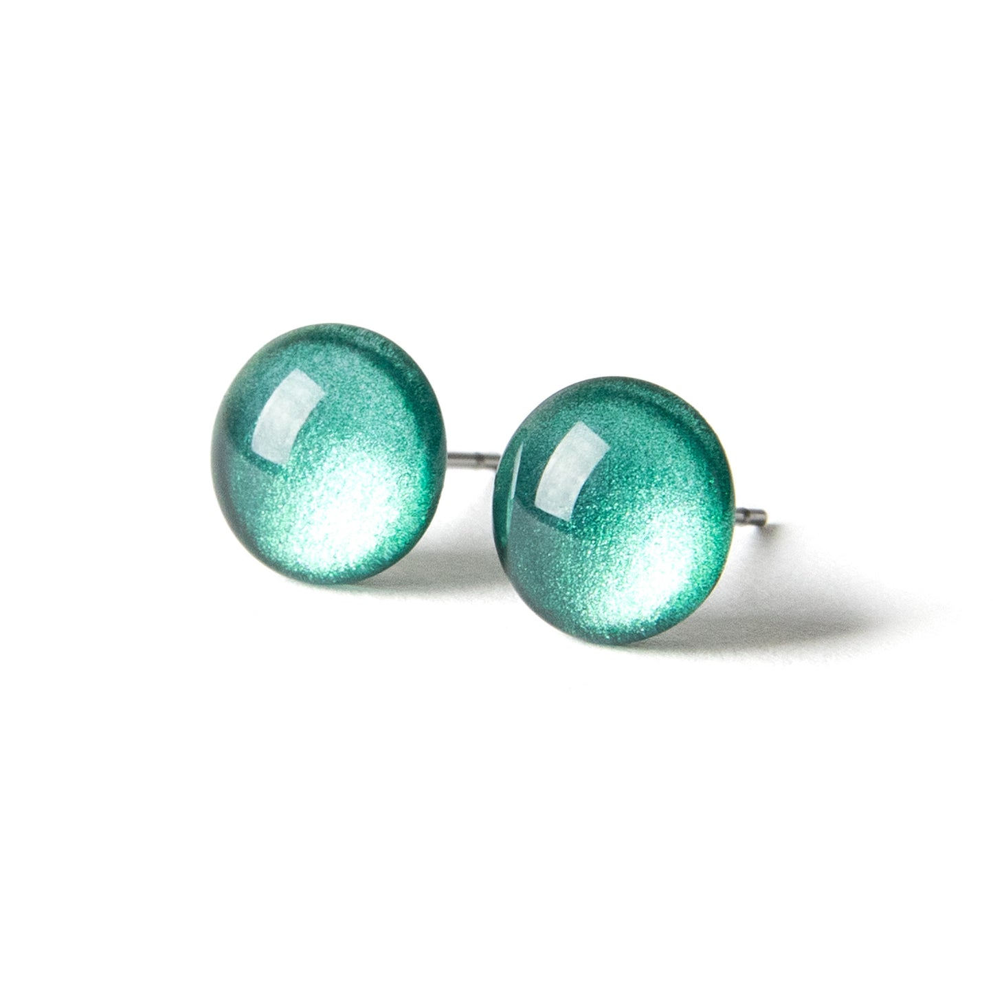 Color Dot Stud Earrings in Dark Green Shimmer