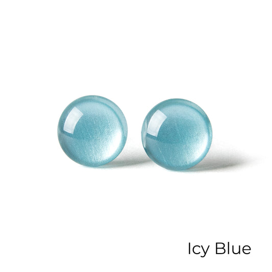 Color Dot Stud Earrings in Light Blue Shimmer