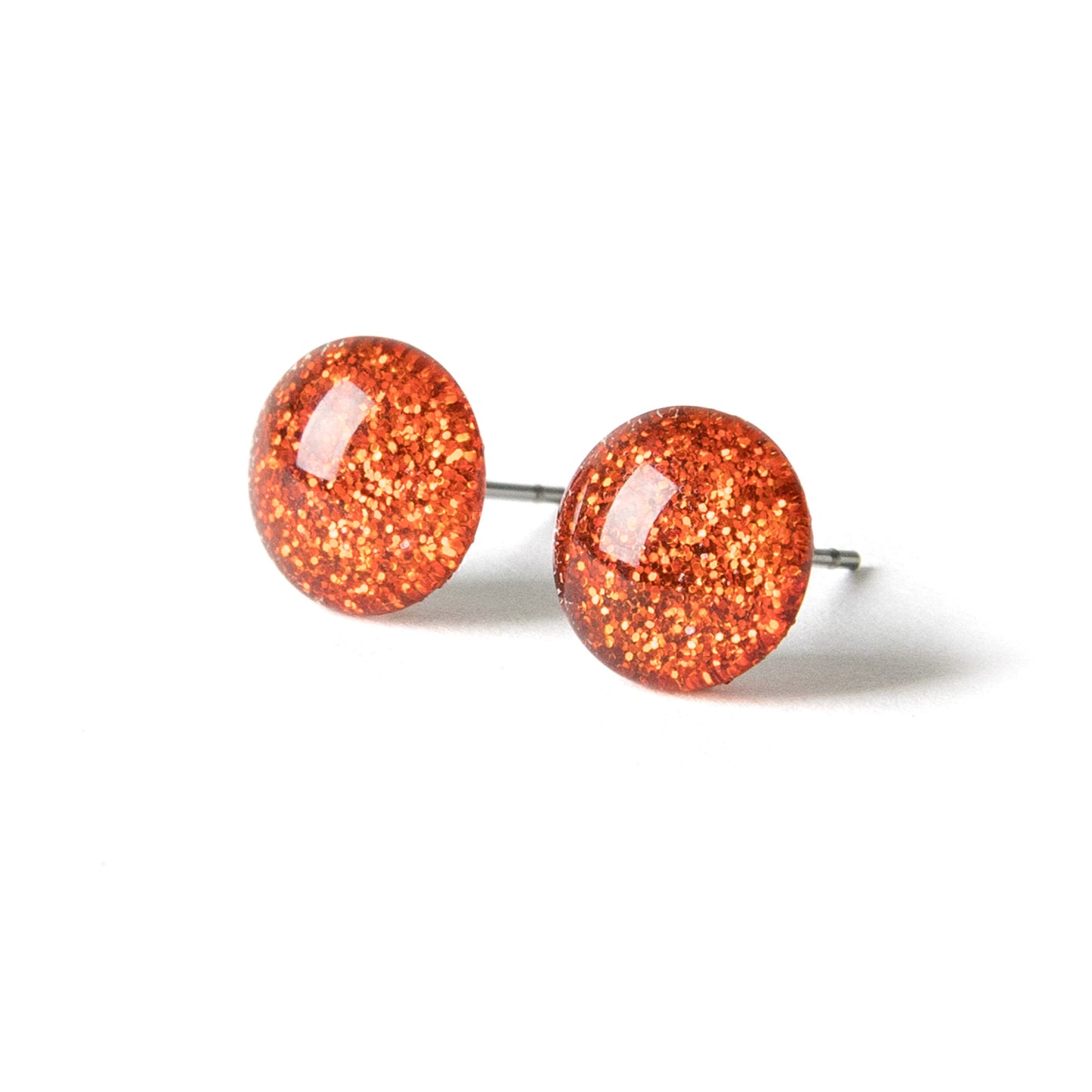 Color Dot Stud Earrings in Red Glitter