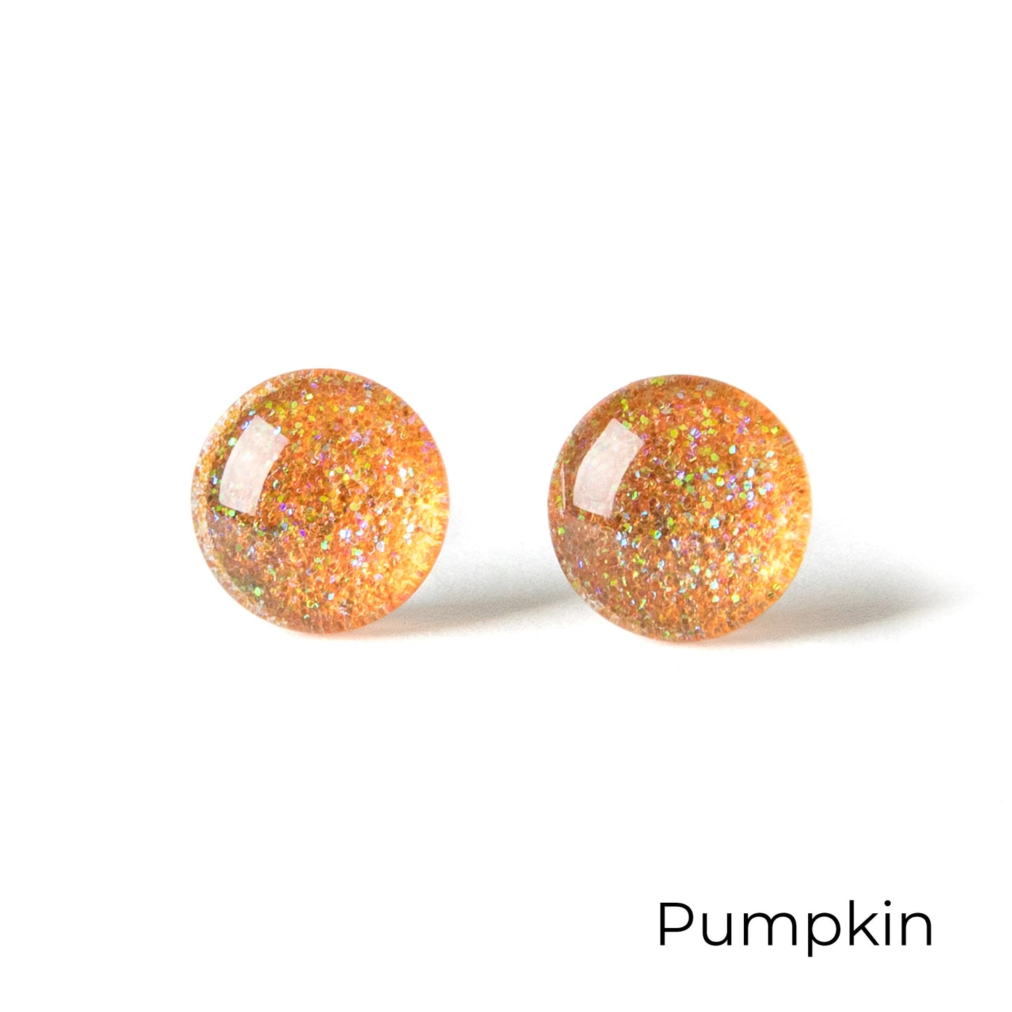 Color Dot Stud Earrings in Orange Glitter