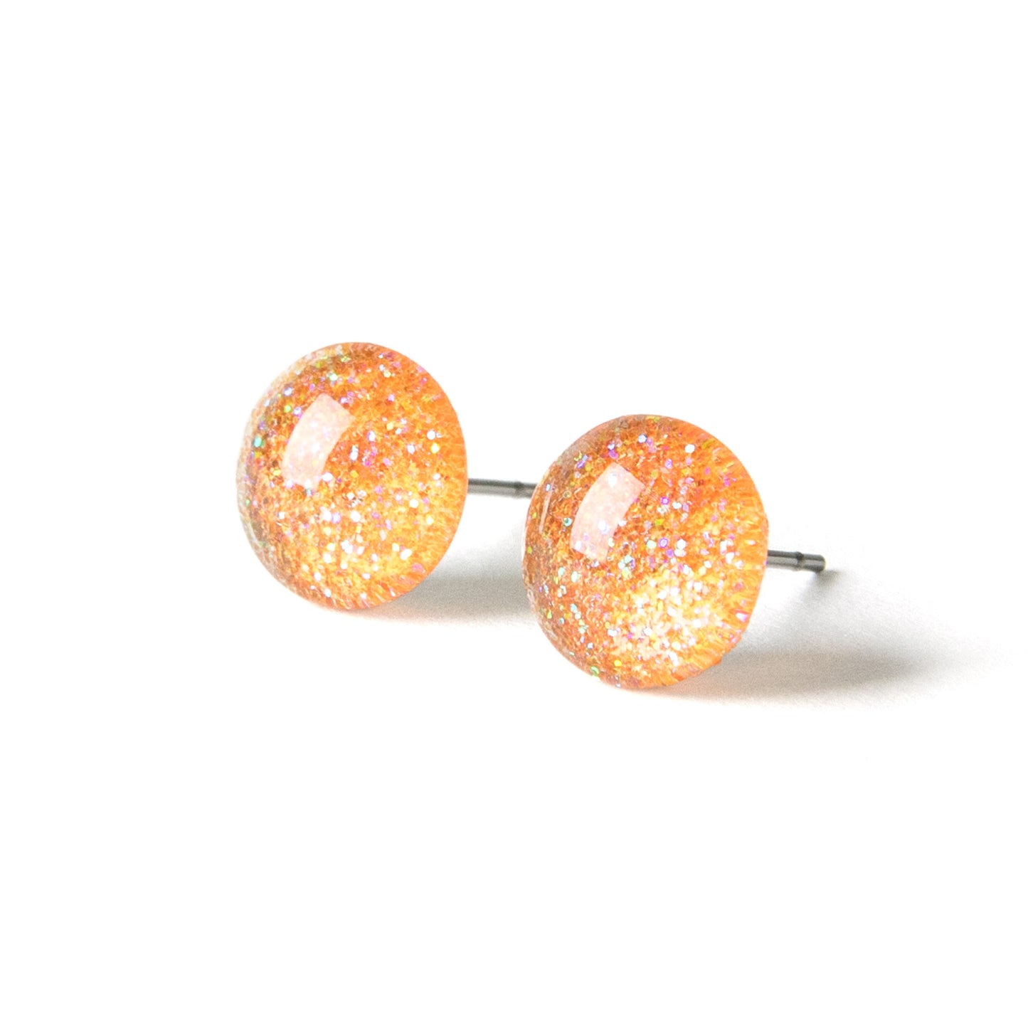 Color Dot Stud Earrings in Orange Glitter