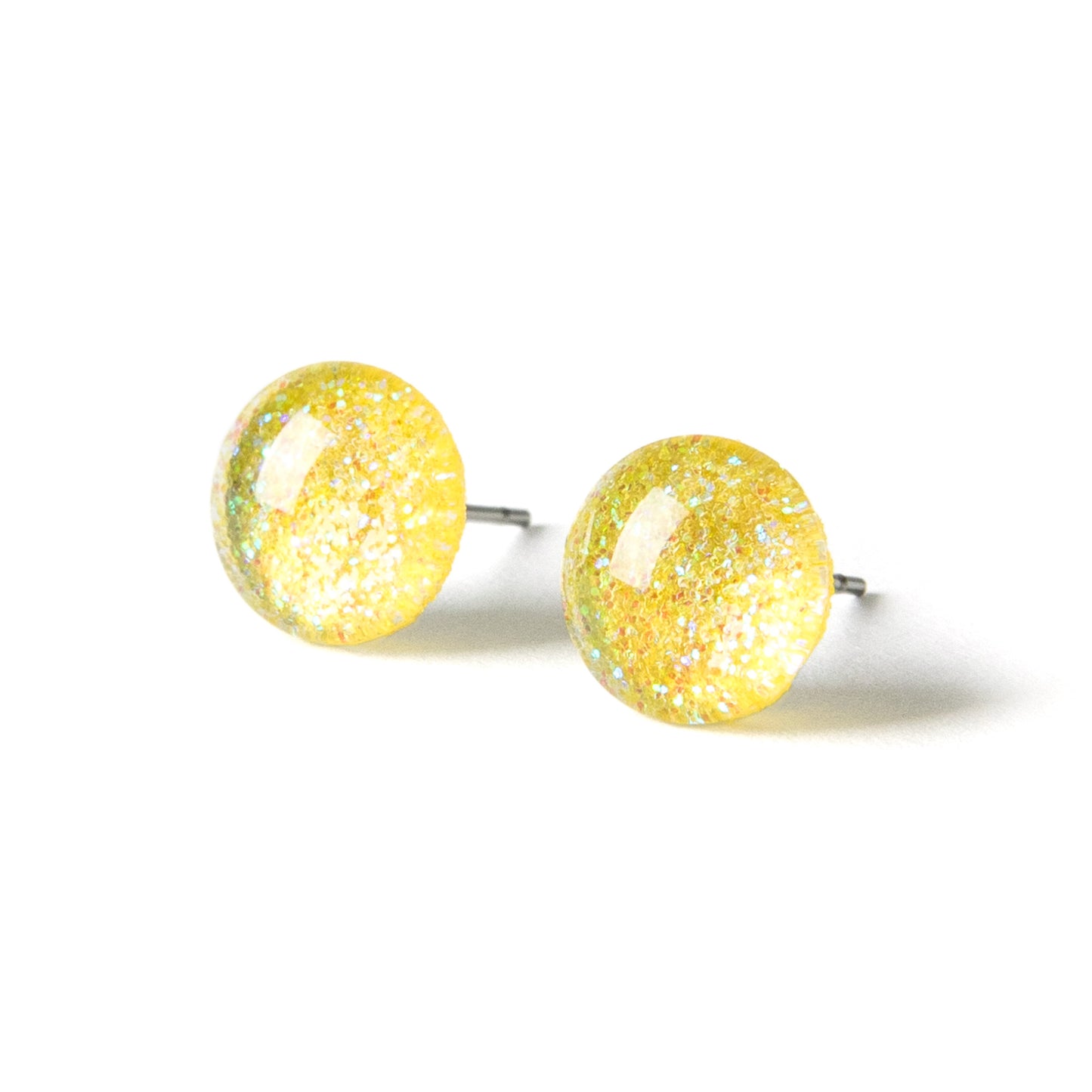 Color Dot Stud Earrings in Yellow Glitter