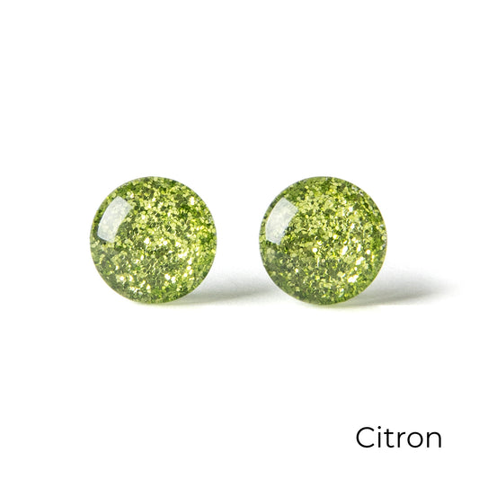 Color Dot Stud Earrings in Green Glitter