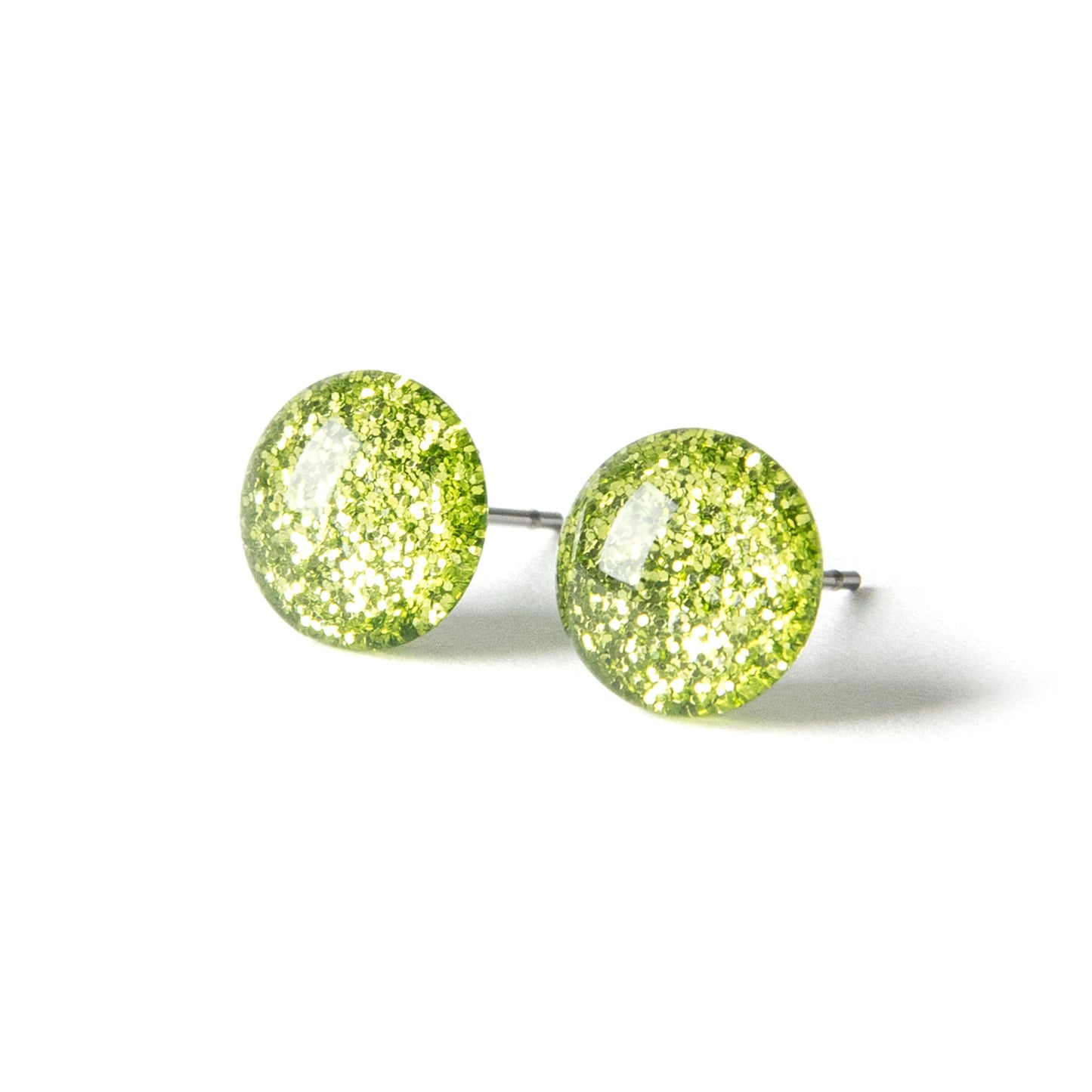 Color Dot Stud Earrings in Green Glitter