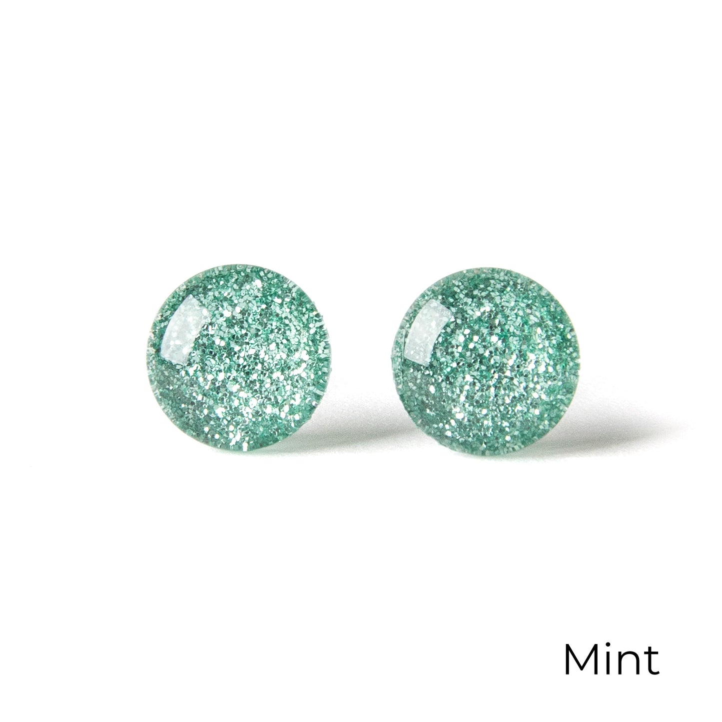 Color Dot Stud Earrings in Mint Green Glitter