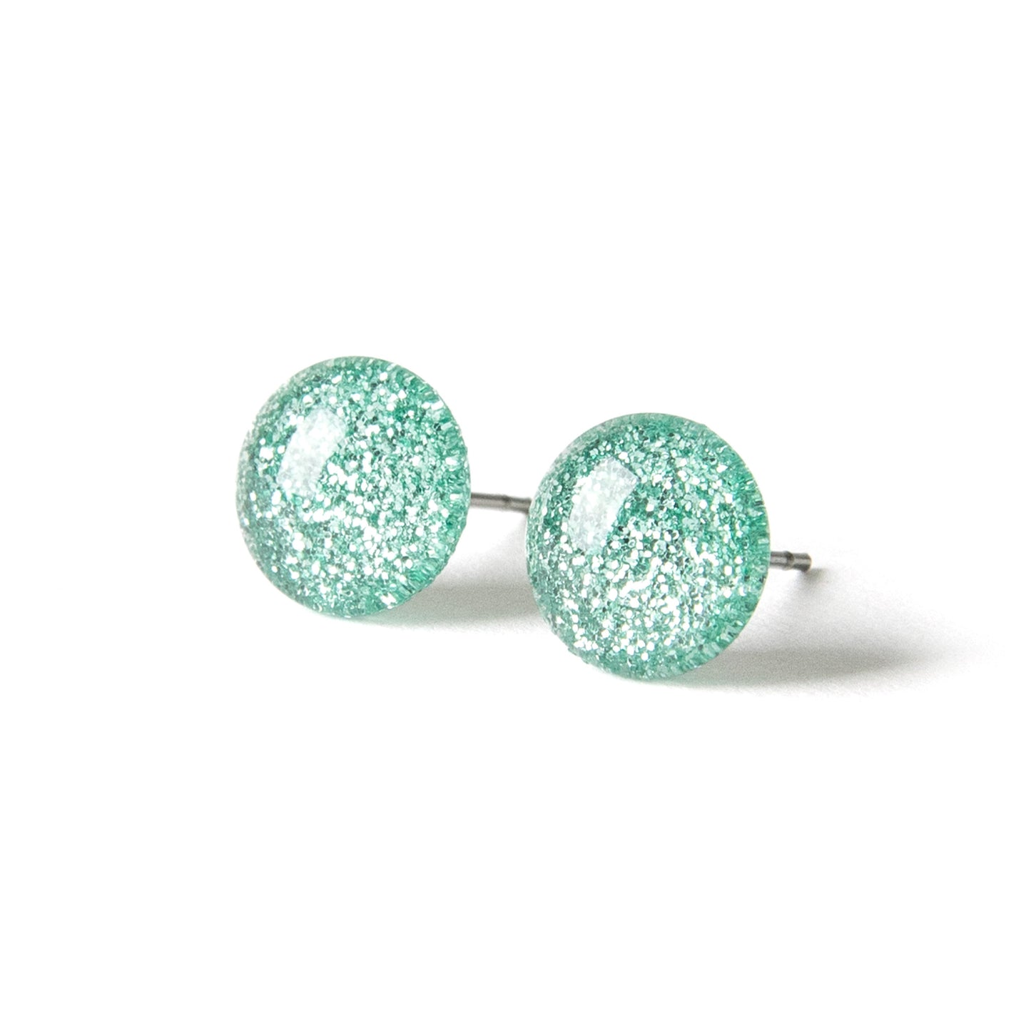 Color Dot Stud Earrings in Mint Green Glitter