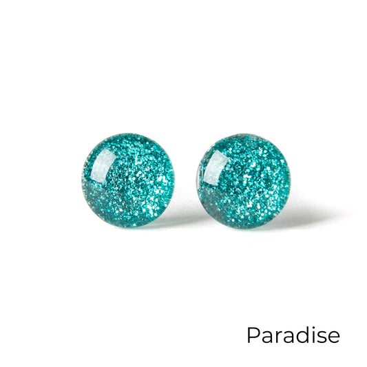 Color Dot Stud Earrings in Blue Glitter