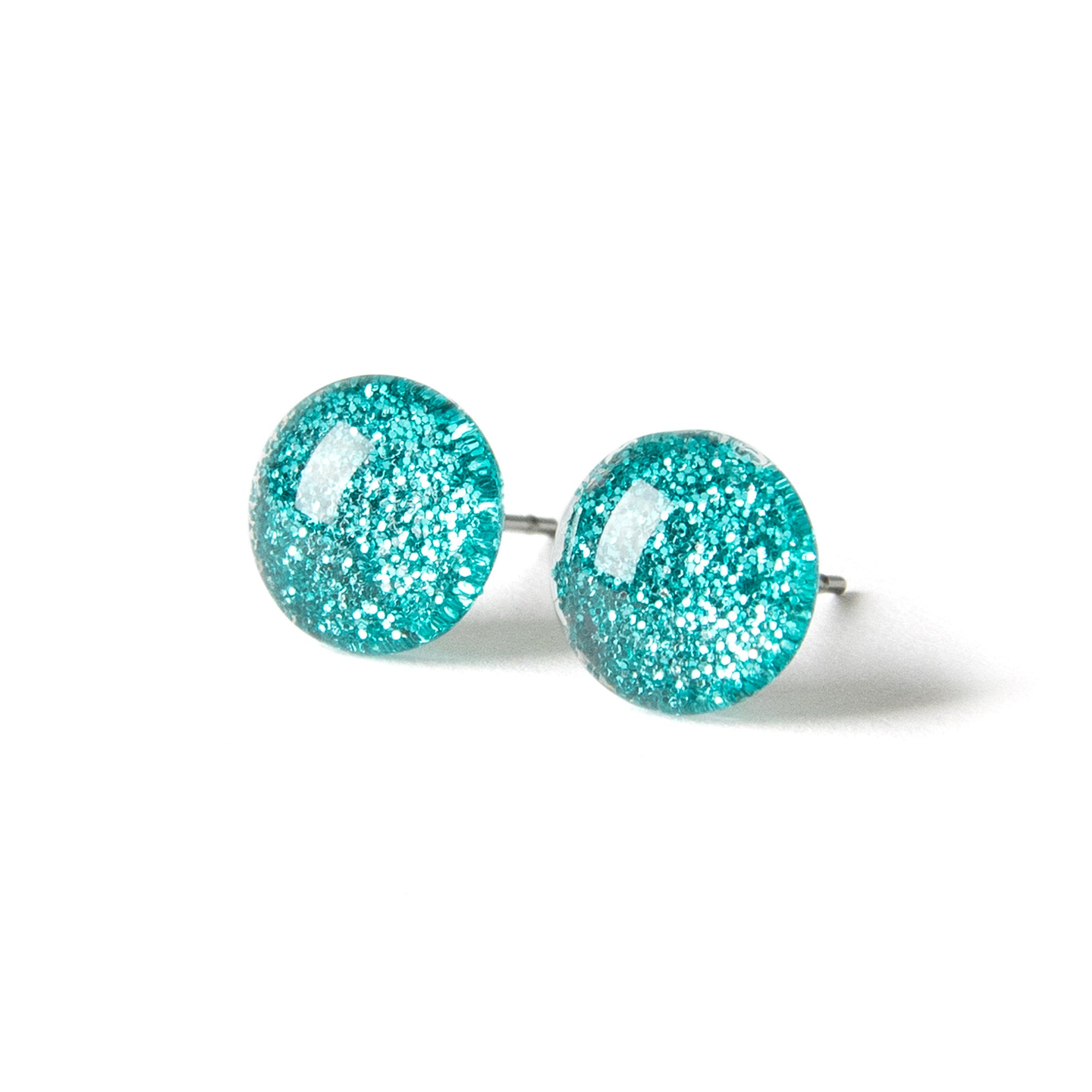 Blue Green Glitter Druzy Earrings - Large Stud Earrings - Colorful Round  Studs