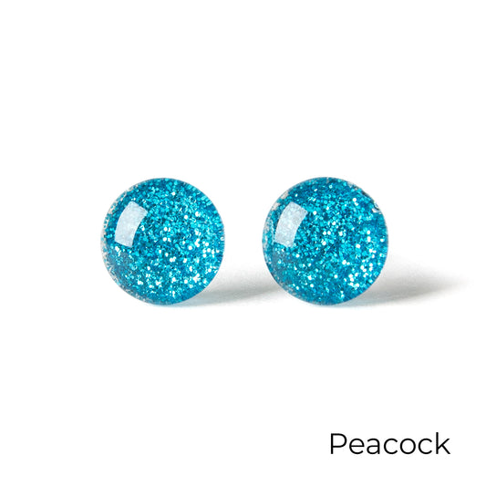 Color Dot Stud Earrings in Blue Glitter