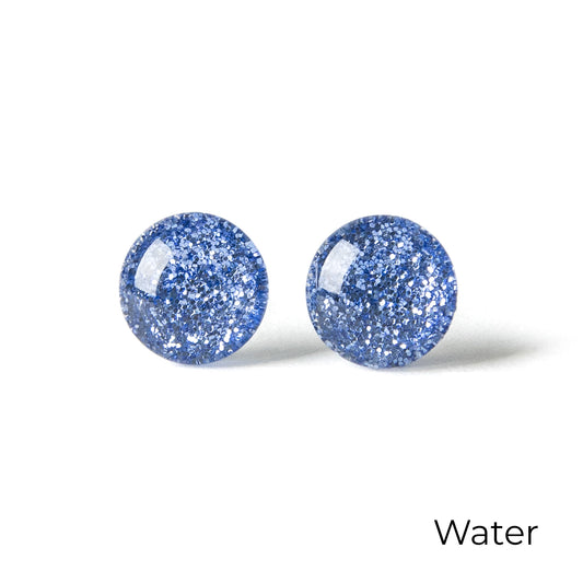 Color Dot Stud Earrings in Blue Glitter