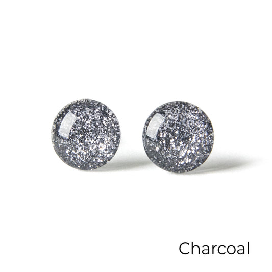 Color Dot Stud Earrings in Gray Glitter