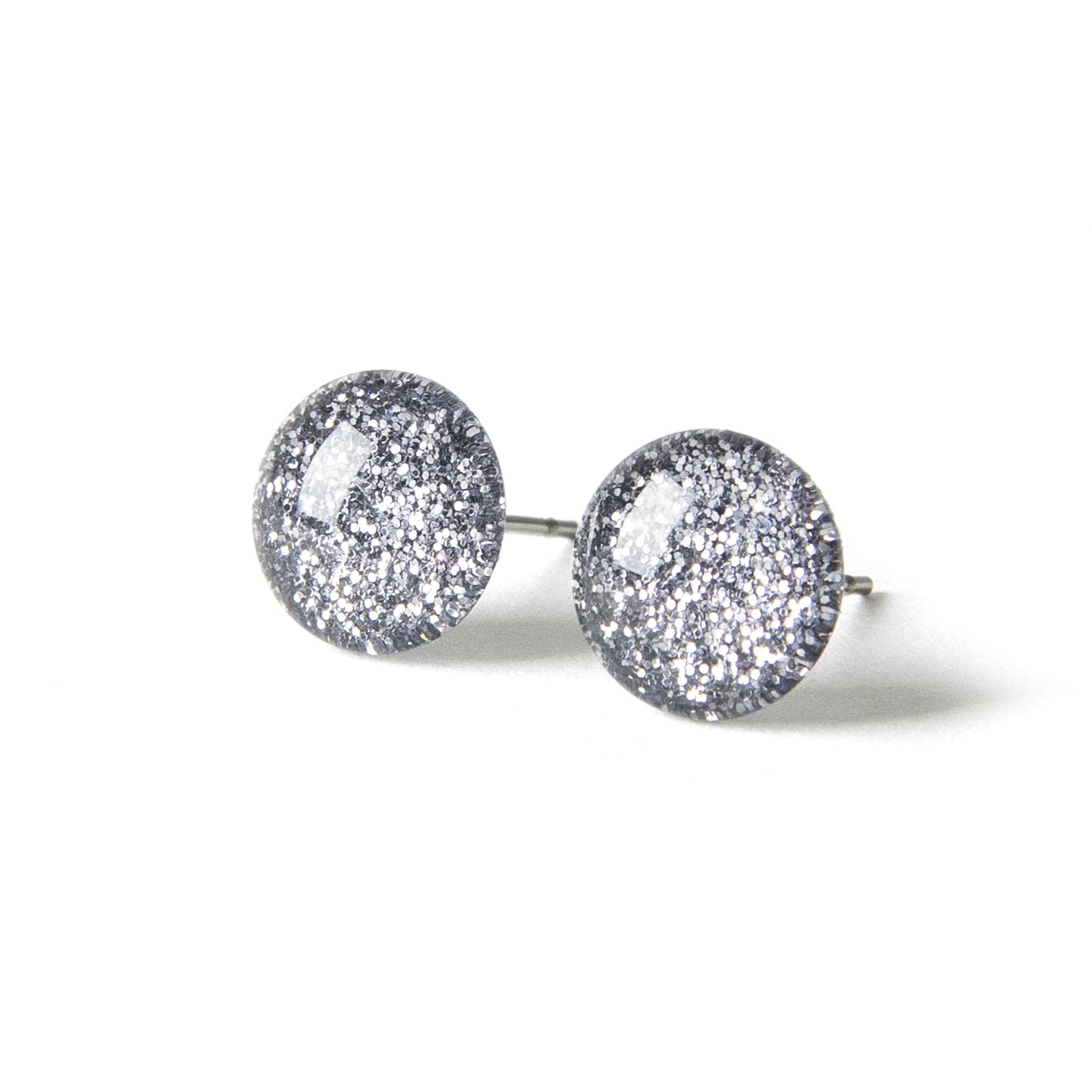 Color Dot Stud Earrings in Gray Glitter