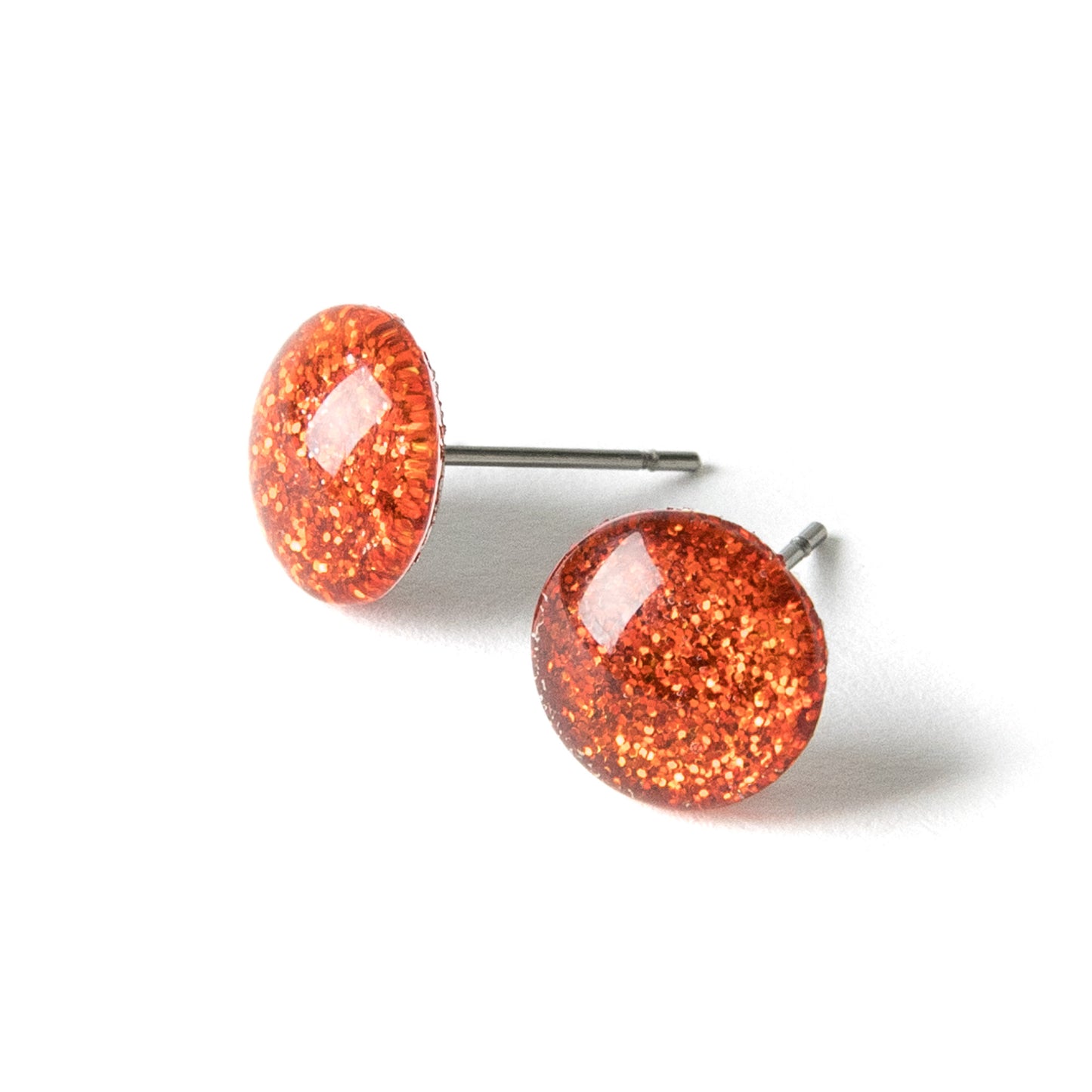 Color Dot Stud Earrings in Red Glitter