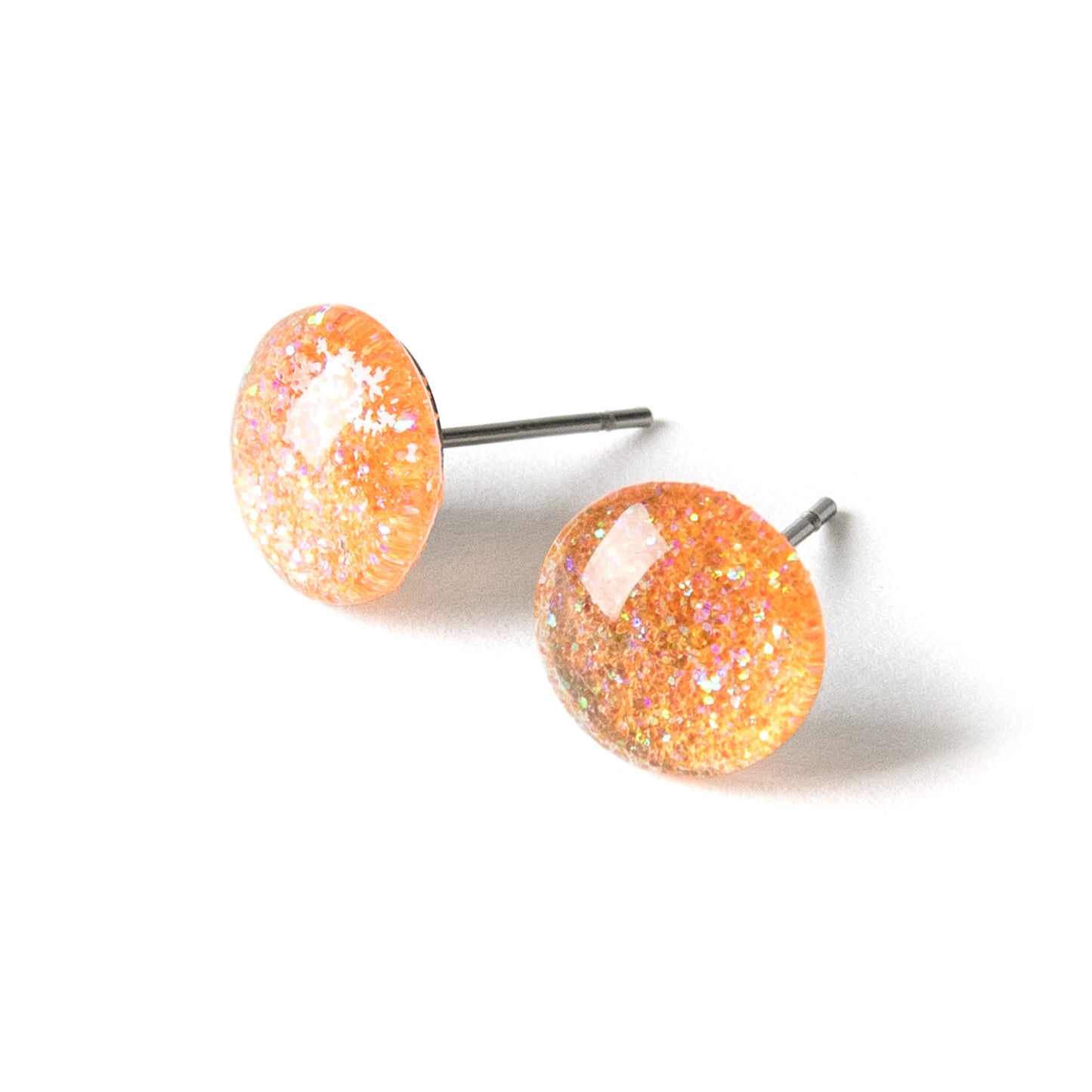 Color Dot Stud Earrings in Orange Glitter