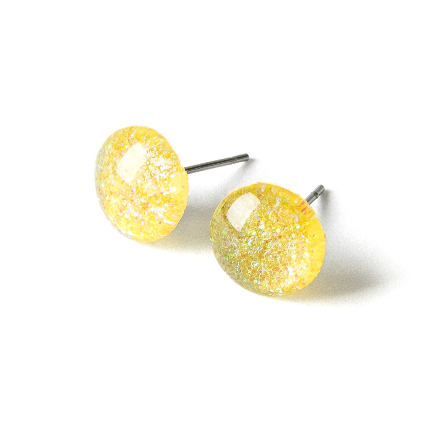 Color Dot Stud Earrings in Yellow Glitter