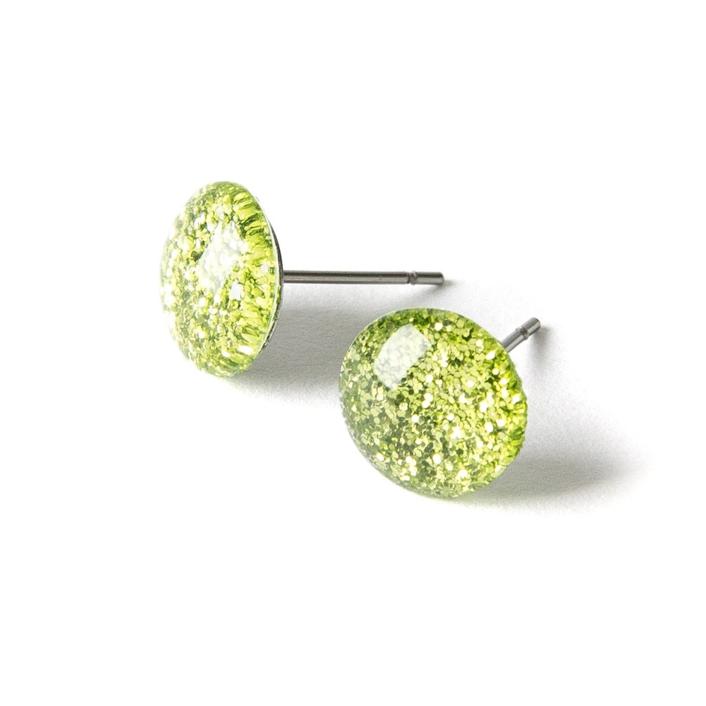 Color Dot Stud Earrings in Green Glitter