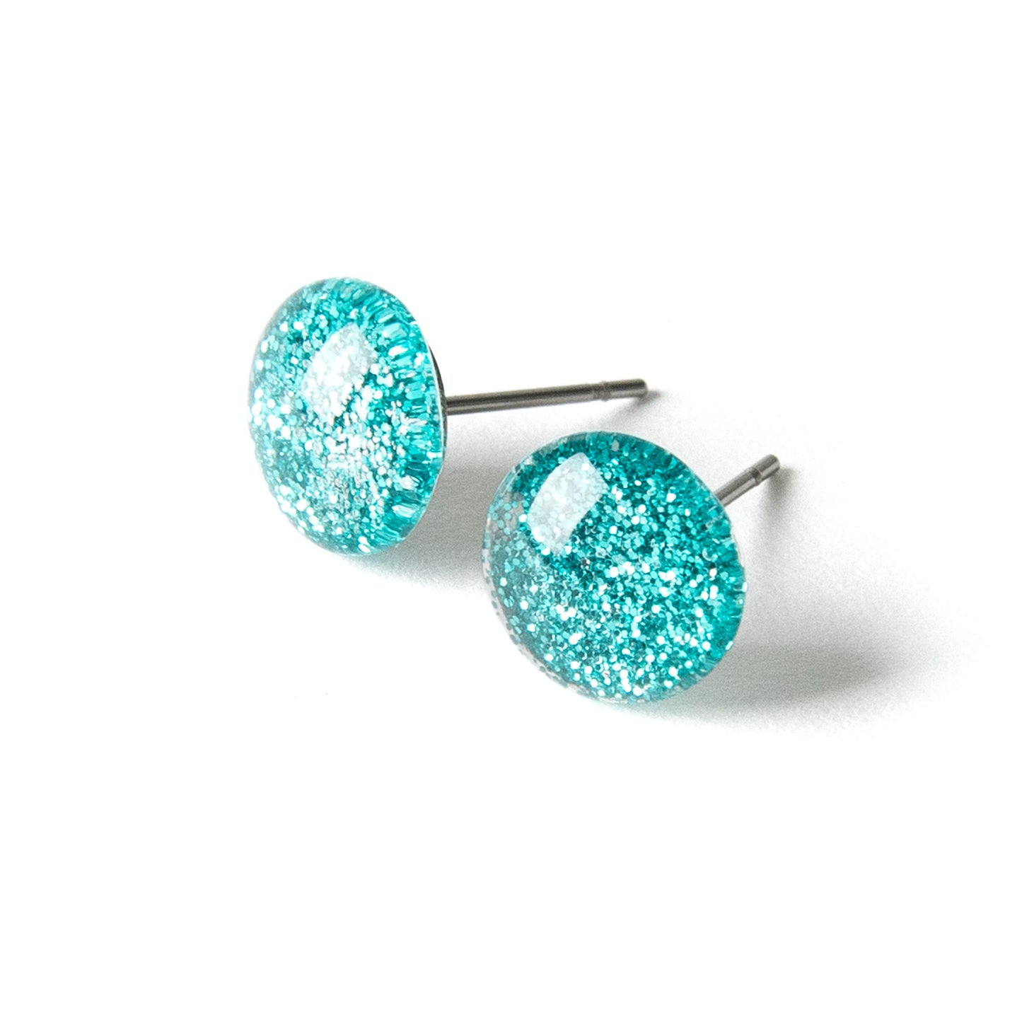 Color Dot Stud Earrings in Blue Glitter