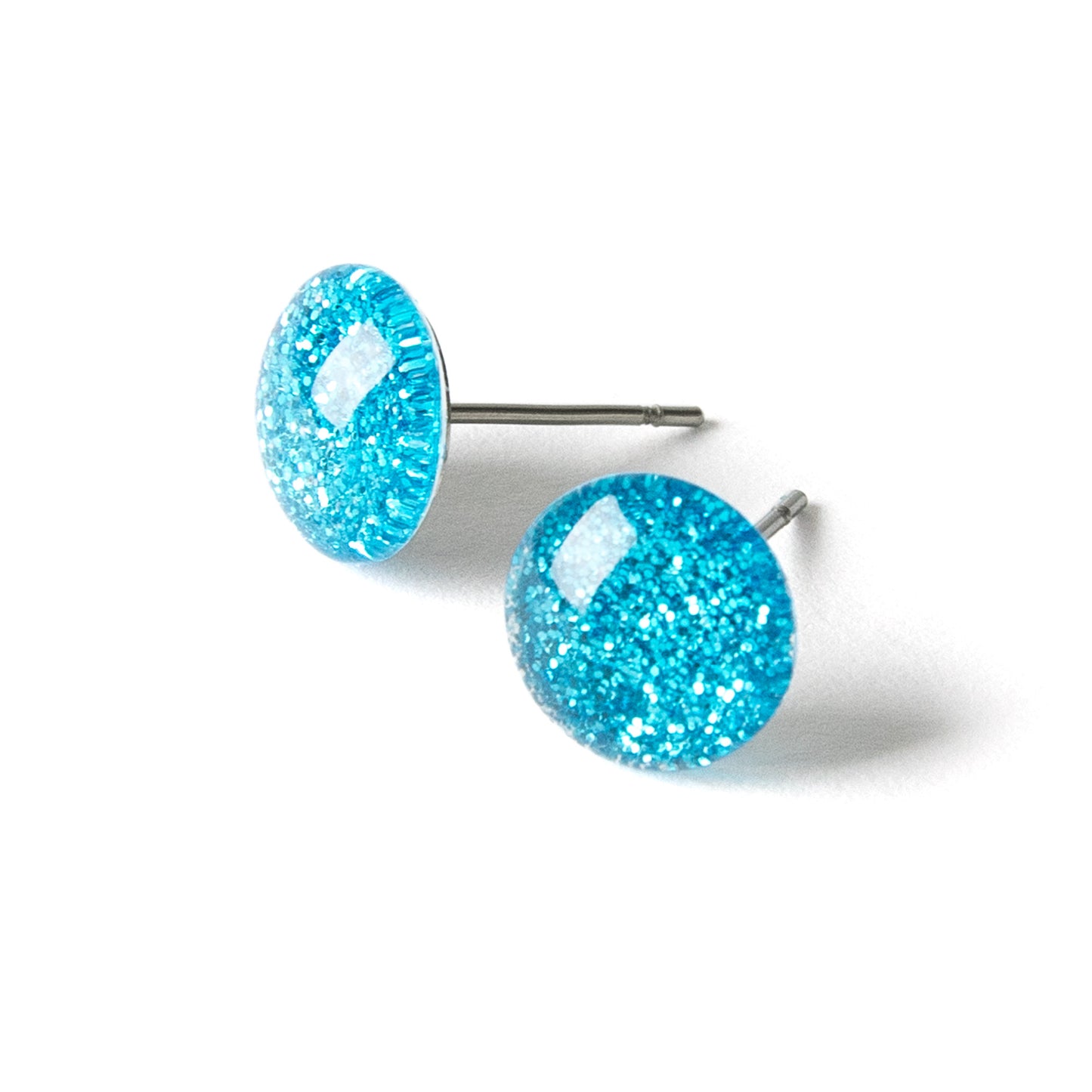 Color Dot Stud Earrings in Blue Glitter