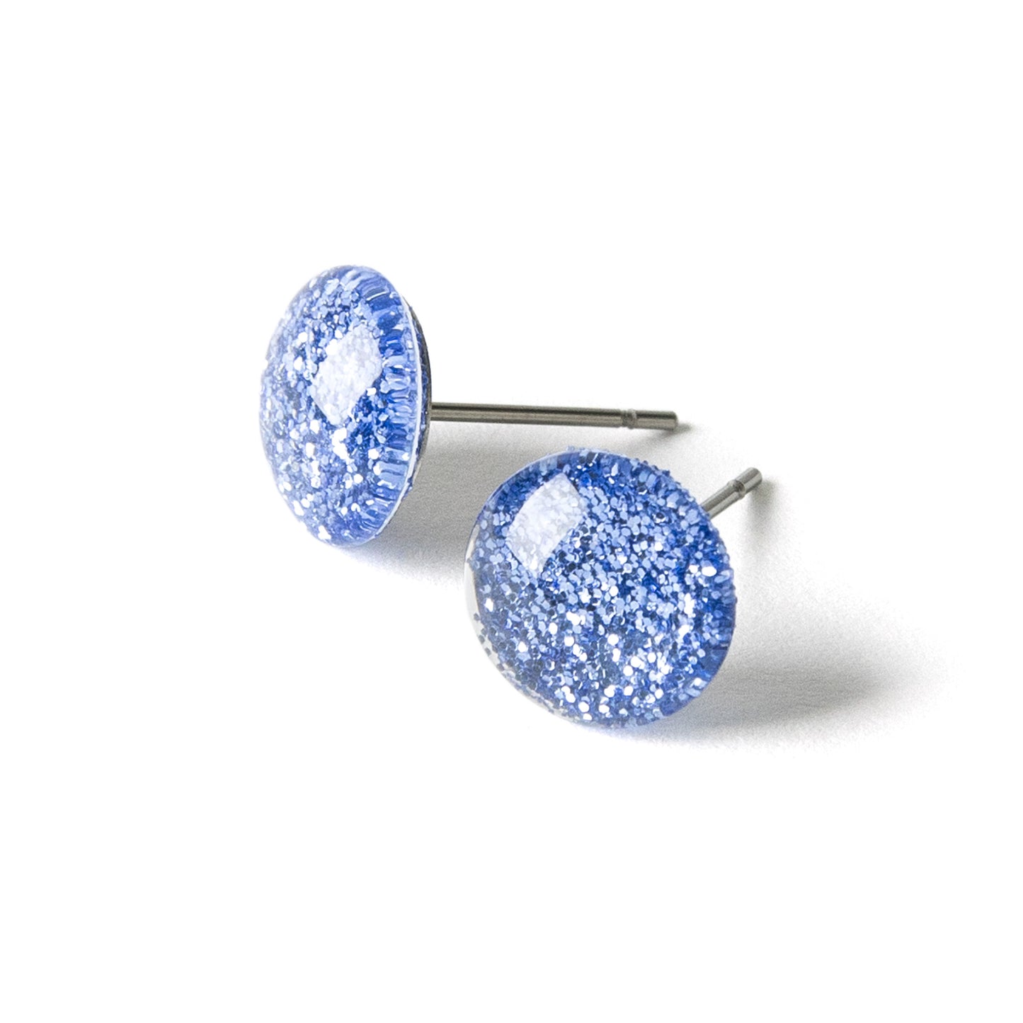 Color Dot Stud Earrings in Blue Glitter