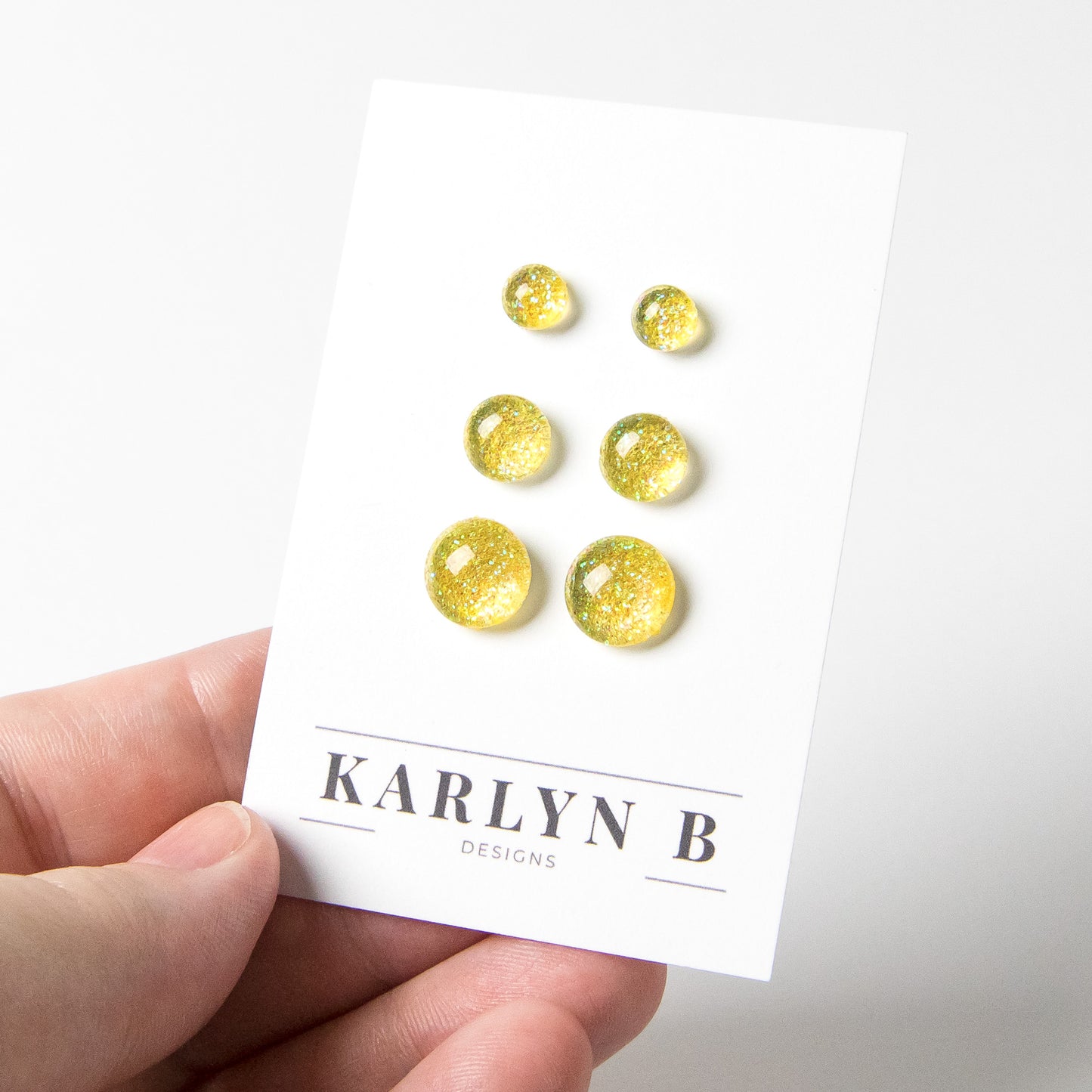 Color Dot Stud Earrings in Yellow Glitter