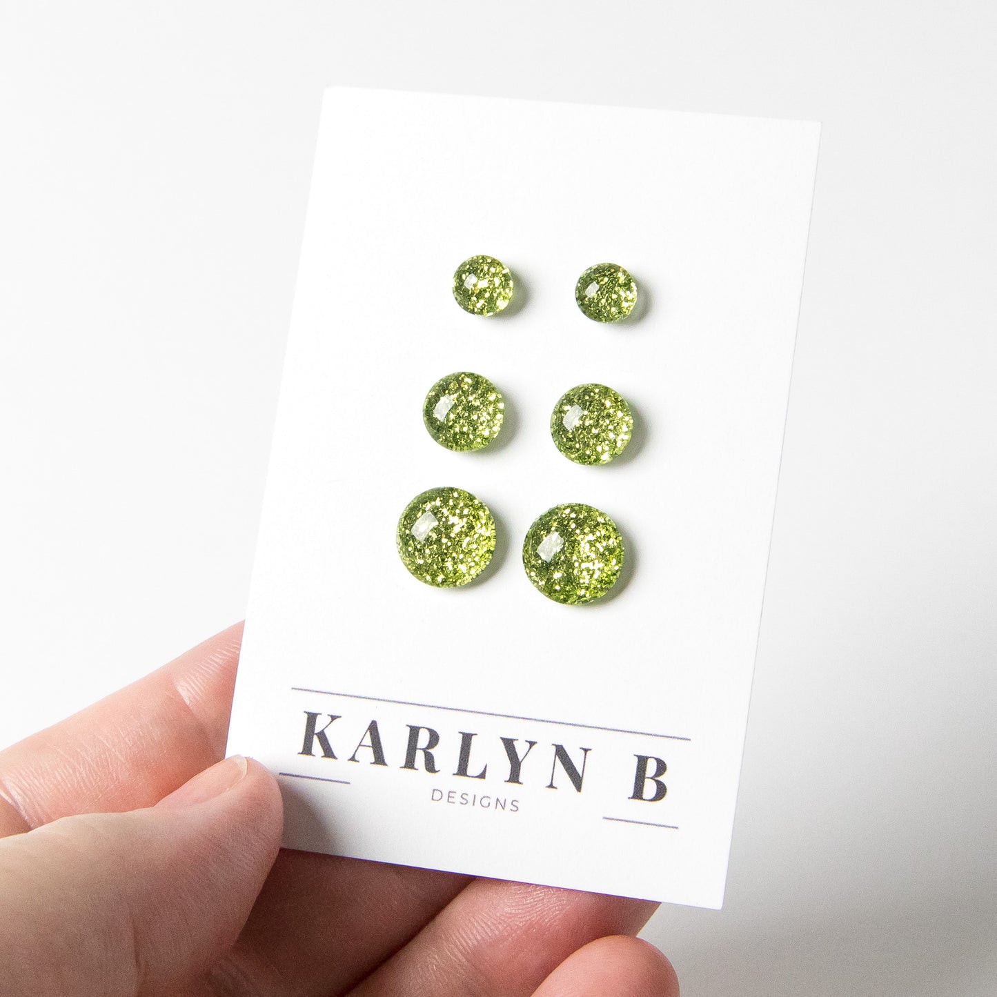 Color Dot Stud Earrings in Green Glitter