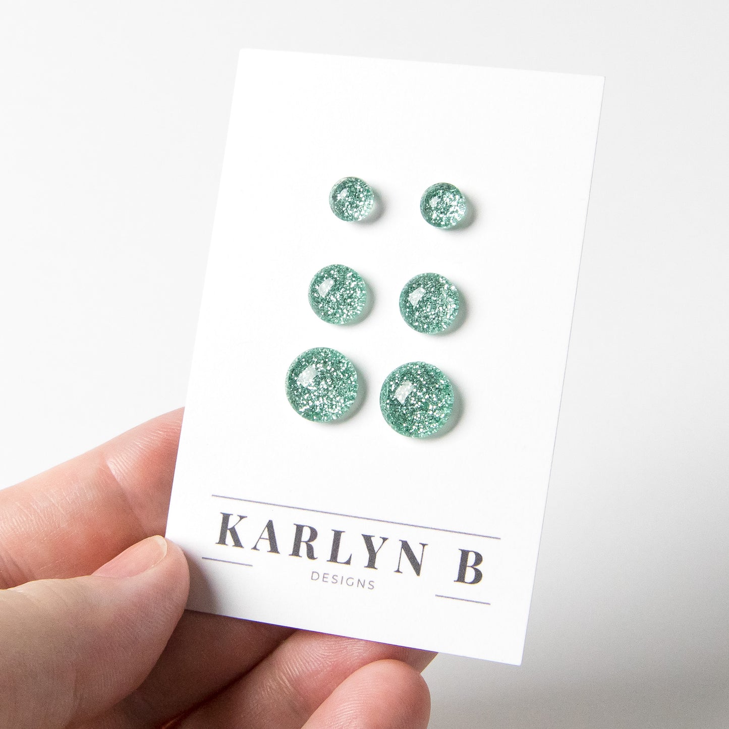 Color Dot Stud Earrings in Mint Green Glitter