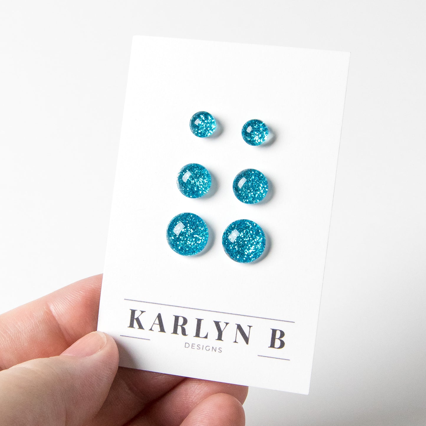 Color Dot Stud Earrings in Blue Glitter