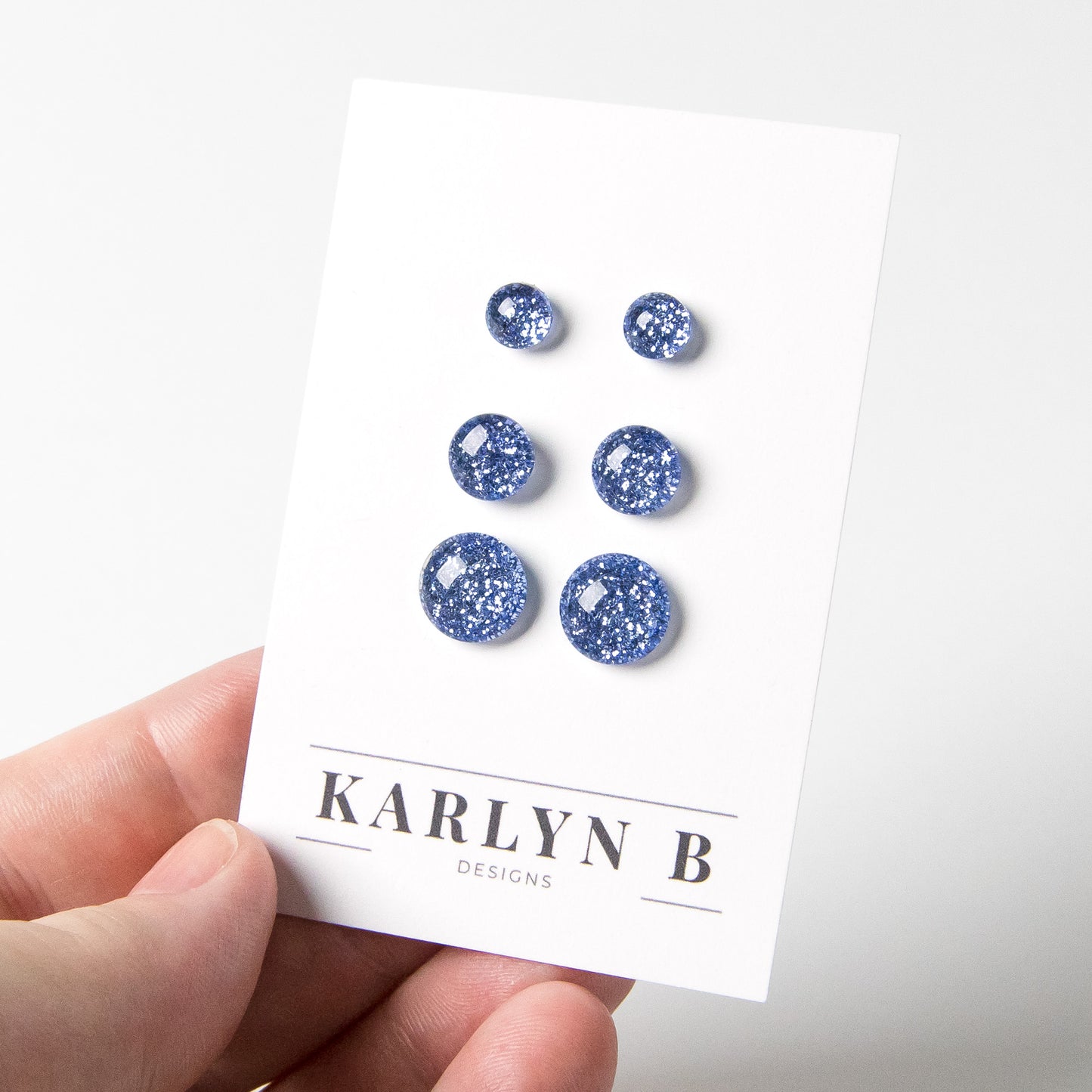 Color Dot Stud Earrings in Blue Glitter