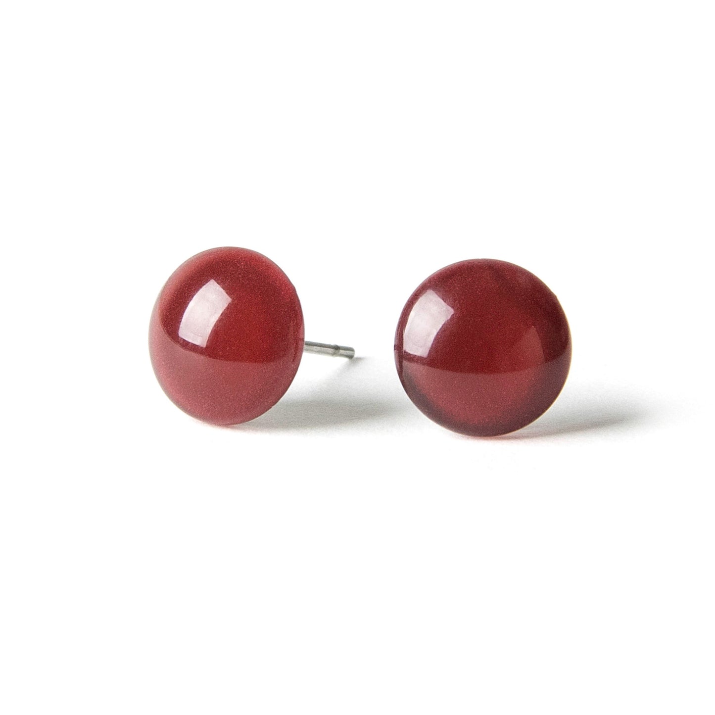 Color Dot Stud Earrings in Dark Red