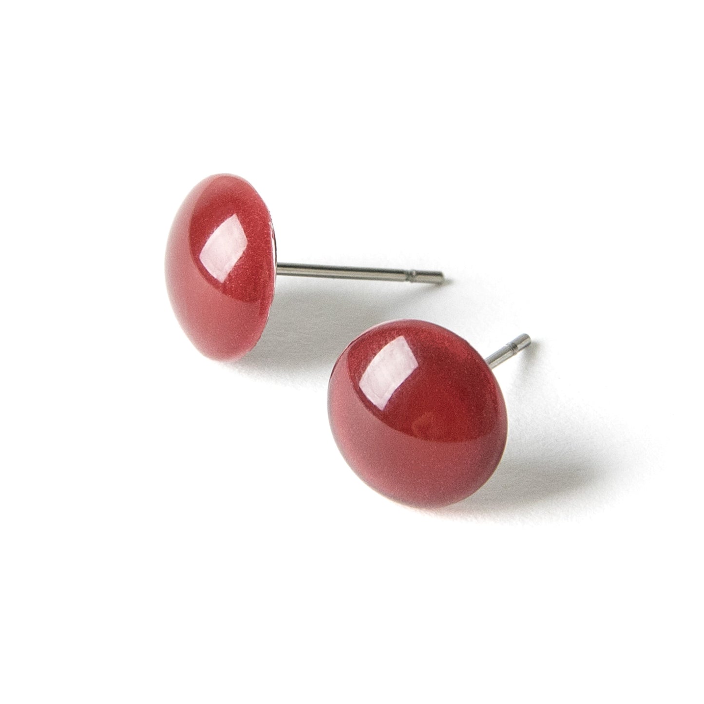 Color Dot Stud Earrings in Dark Red