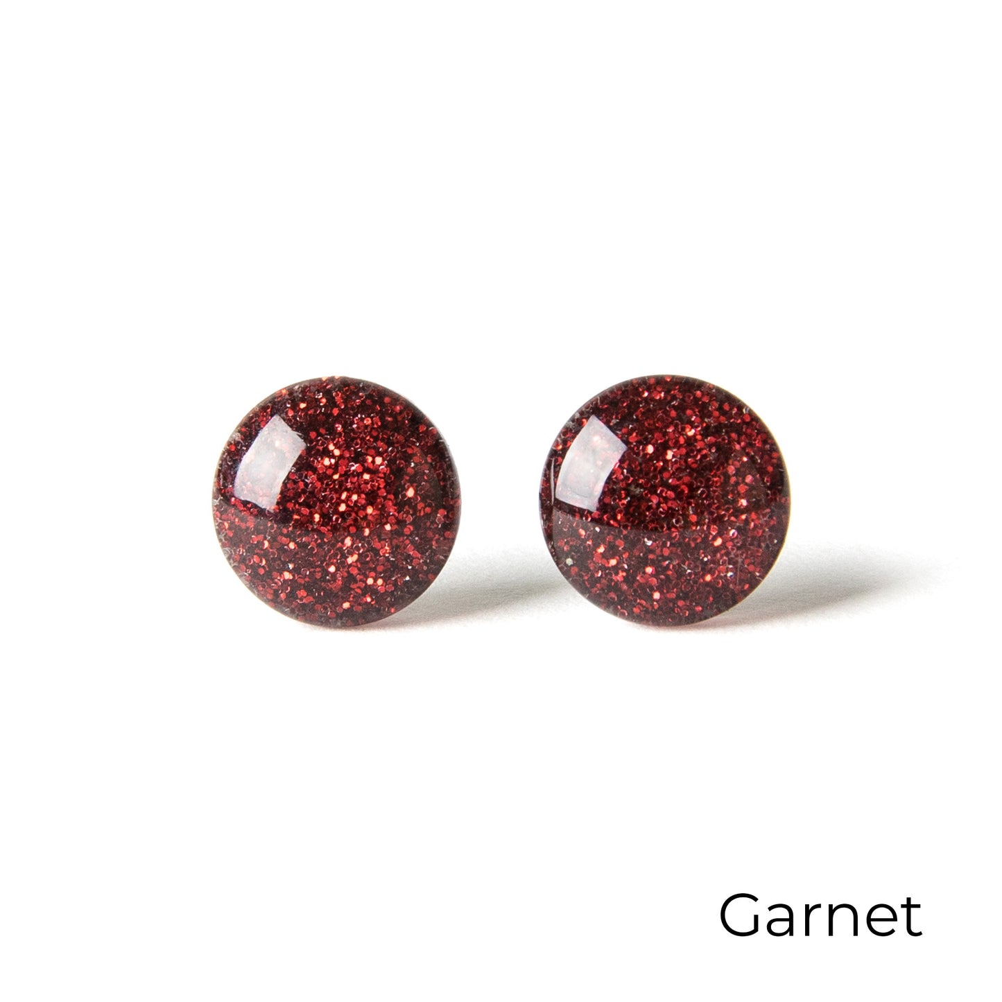 Color Dot Stud Earrings in Dark Red Glitter