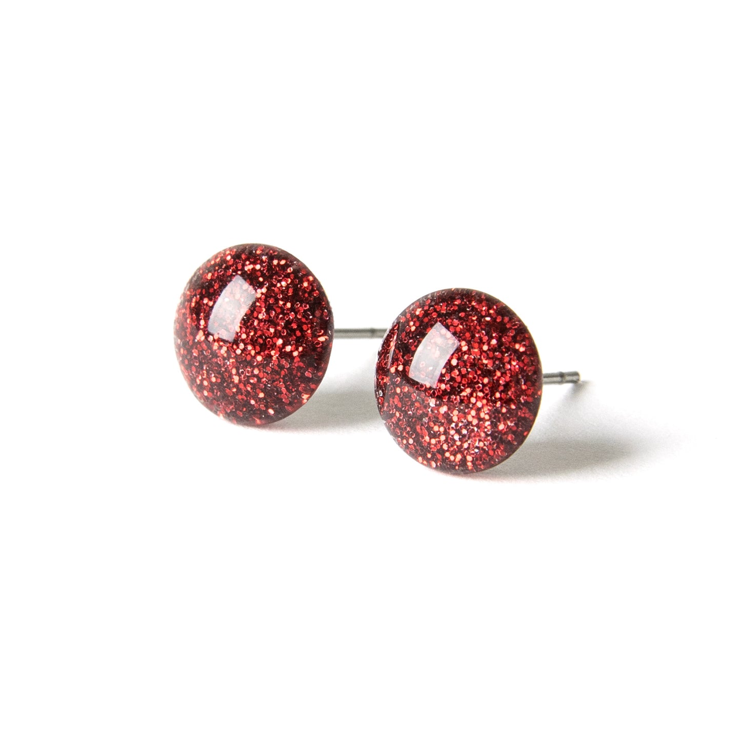 Color Dot Stud Earrings in Dark Red Glitter