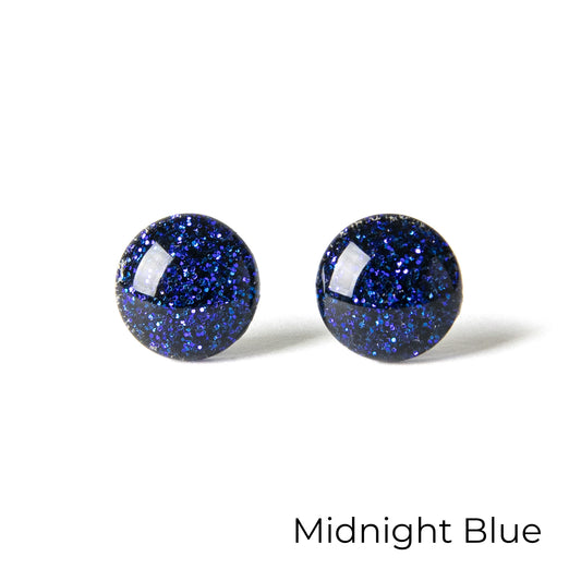 Color Dot Stud Earrings in Dark Blue Glitter