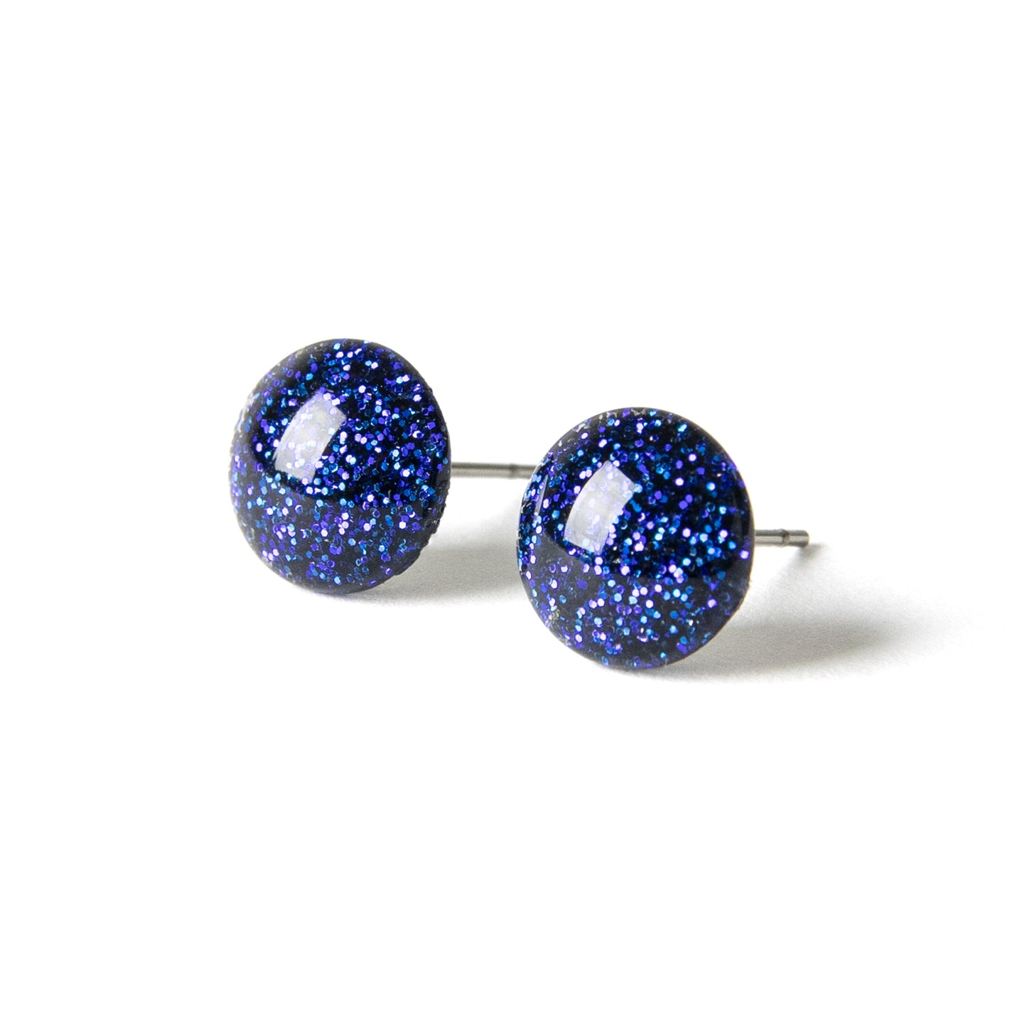 Color Dot Stud Earrings in Dark Blue Glitter