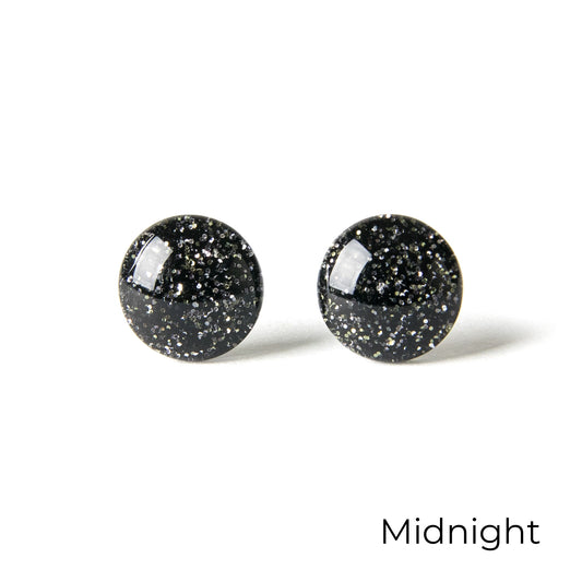 Color Dot Stud Earrings in Black Glitter