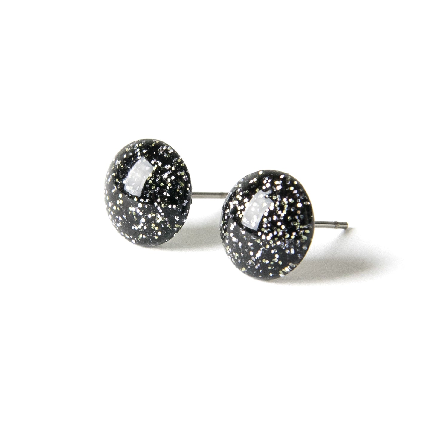 Color Dot Stud Earrings in Black Glitter