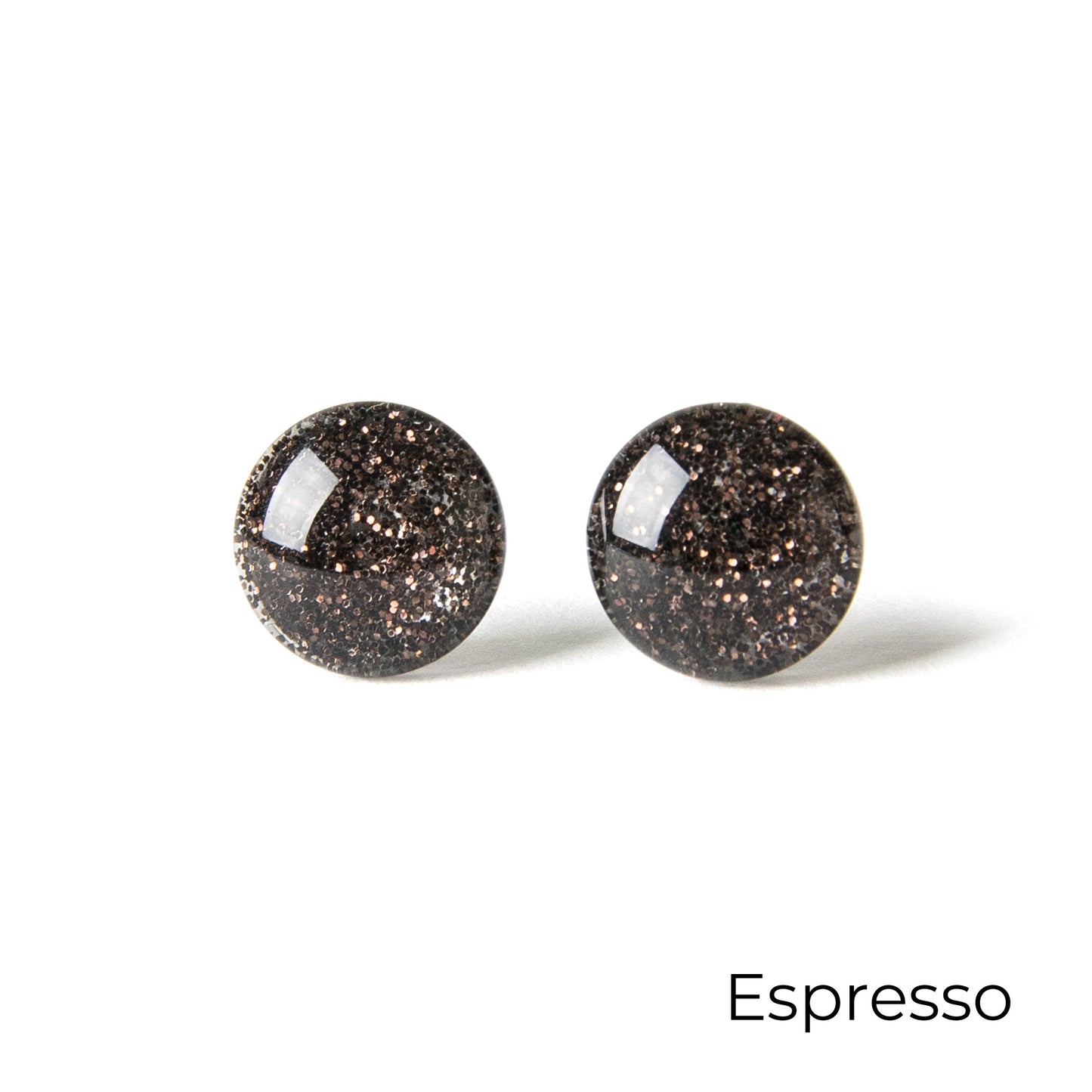 Color Dot Stud Earrings in Brown Glitter