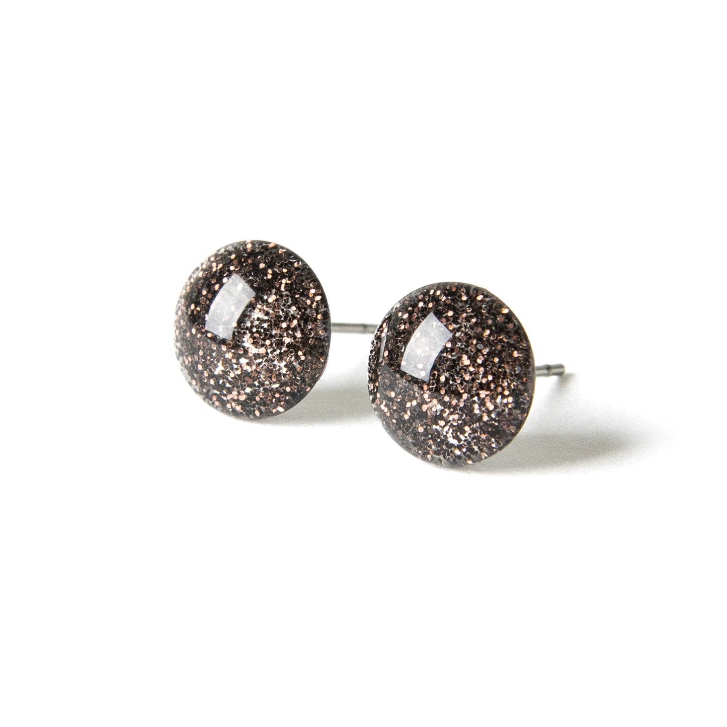 Color Dot Stud Earrings in Brown Glitter