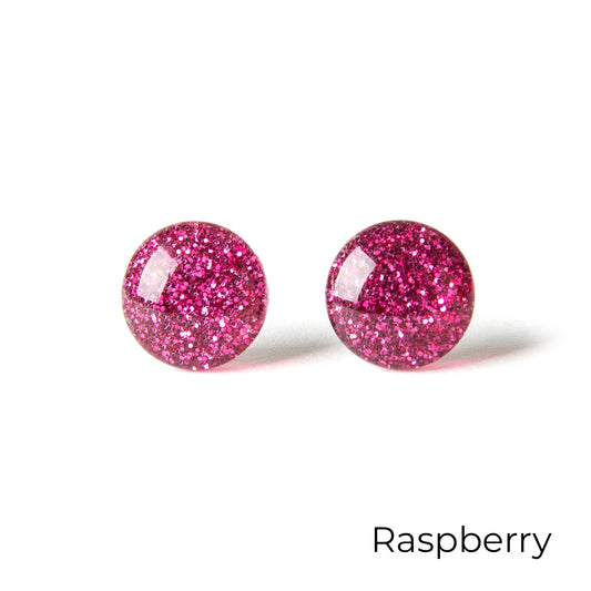 Color Dot Stud Earrings in Pink Glitter