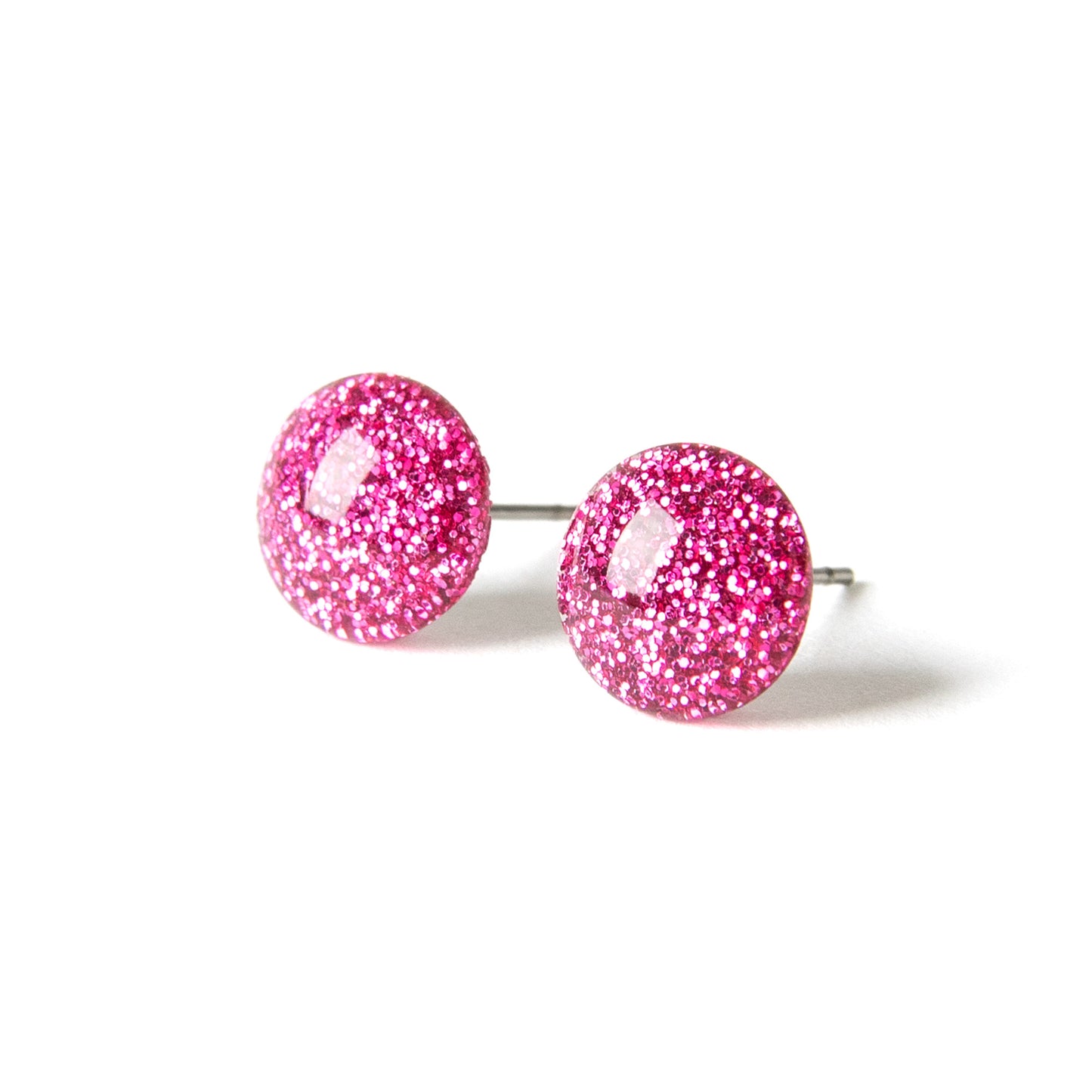 Color Dot Stud Earrings in Pink Glitter