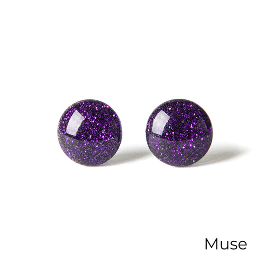 Color Dot Stud Earrings in Purple Glitter