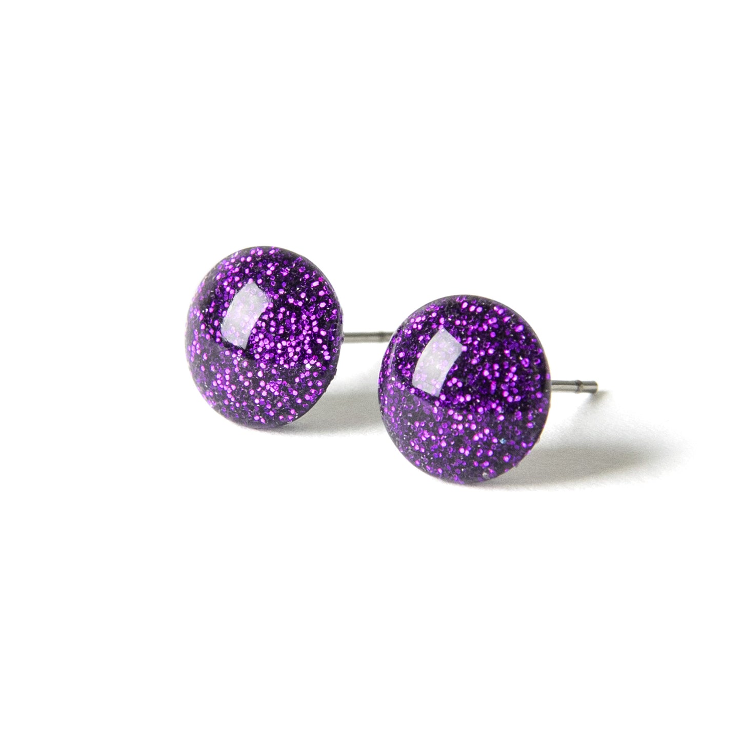 Color Dot Stud Earrings in Purple Glitter