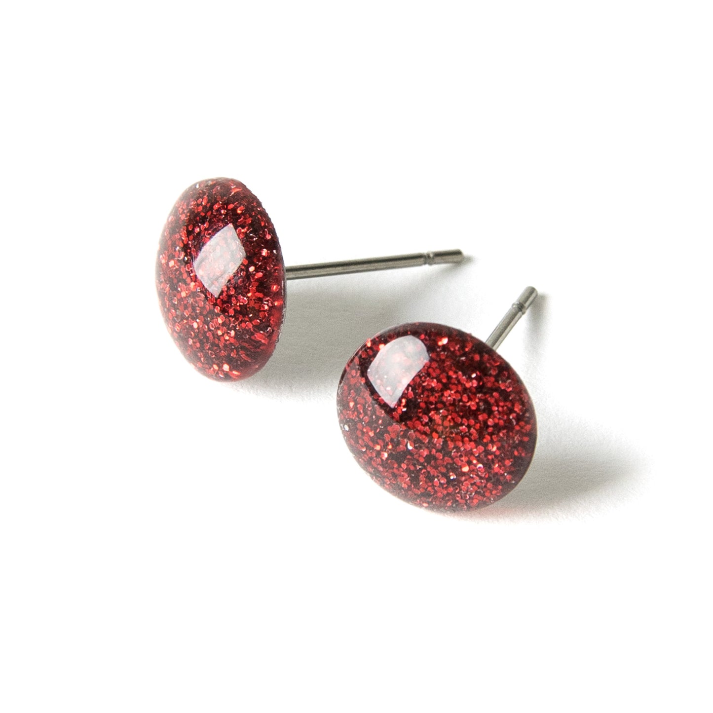 Color Dot Stud Earrings in Dark Red Glitter