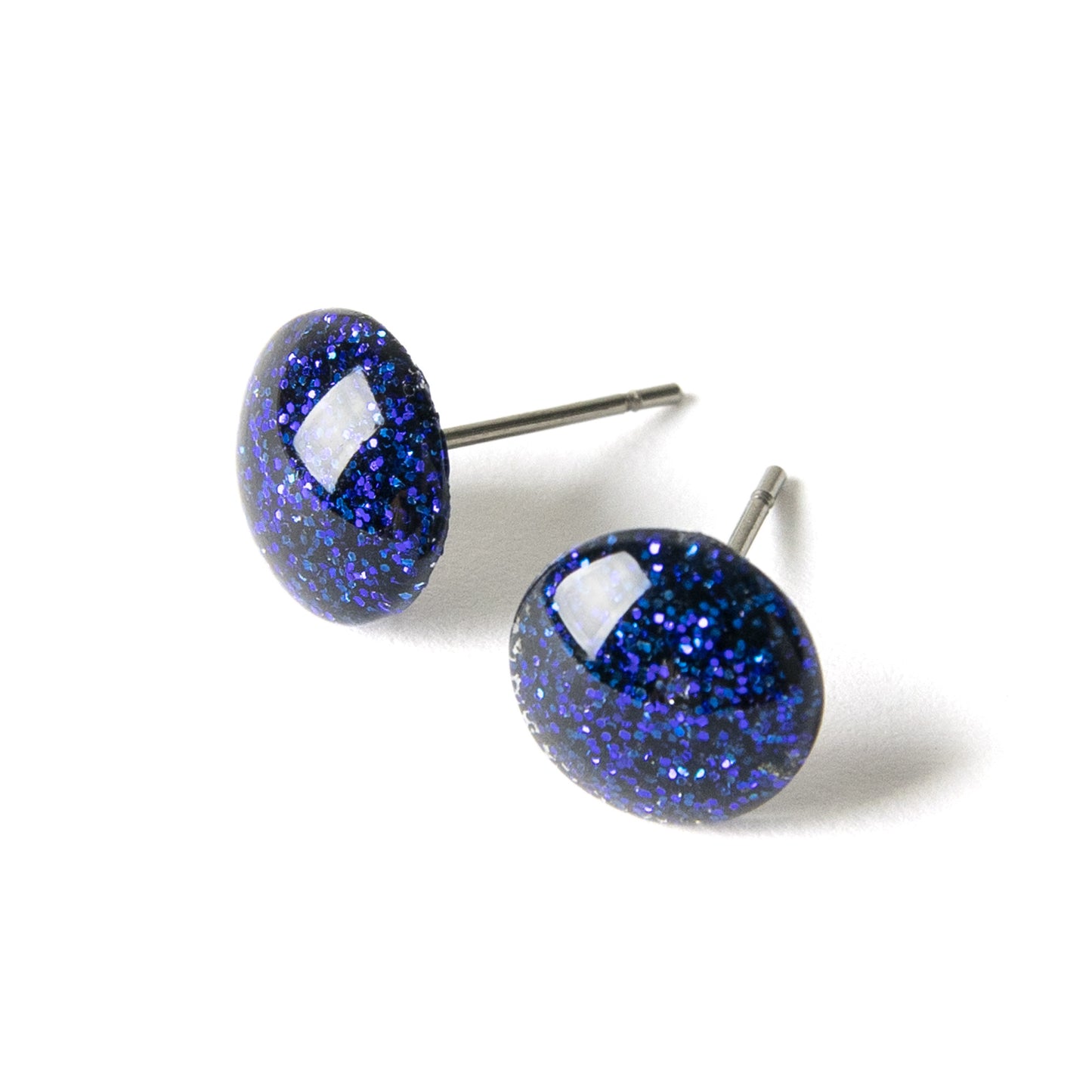 Color Dot Stud Earrings in Dark Blue Glitter